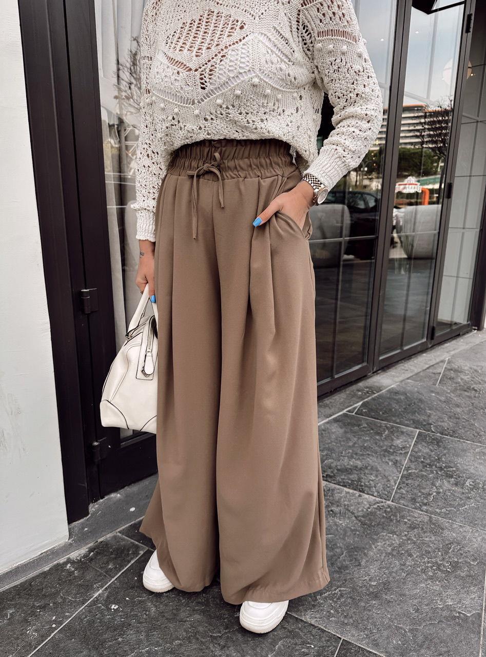 Vizon Beli Lastikli Bol Paça Pantolon