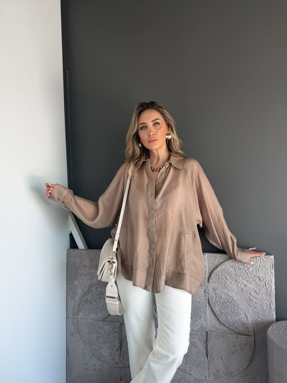 Vizon Yarasa Kol Oversize Gömlek