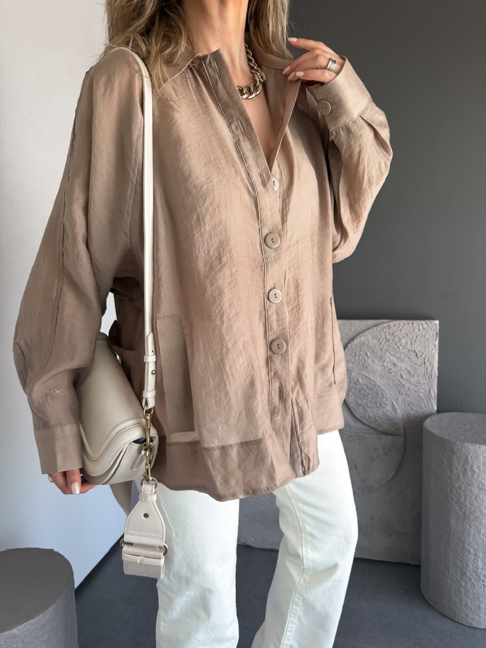 Vizon Yarasa Kol Oversize Gömlek