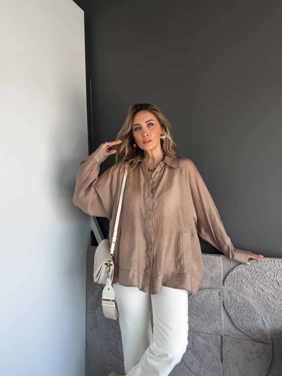 Vizon Yarasa Kol Oversize Gömlek