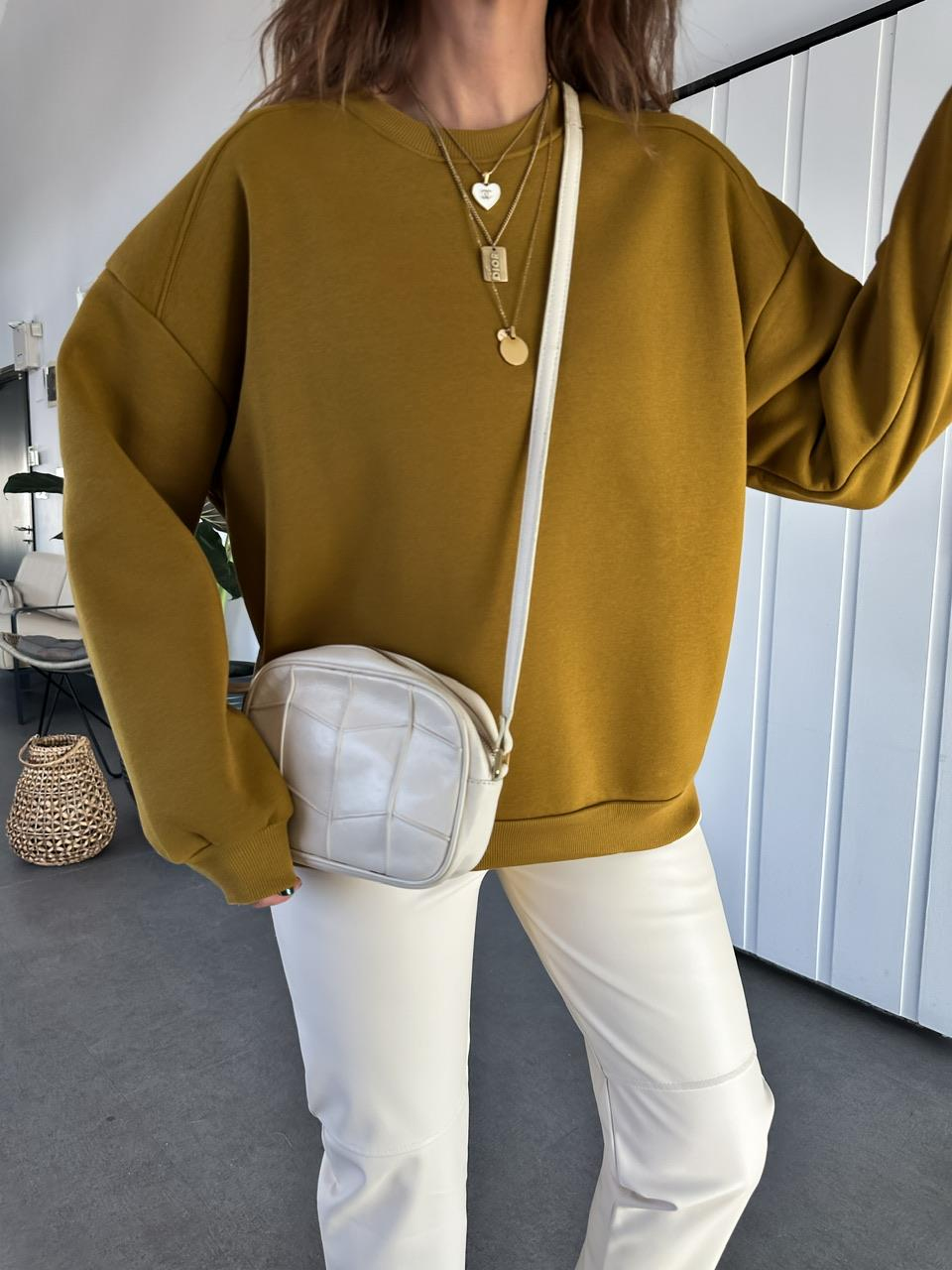 Yağ Yeşili Bisiklet Yaka Cotton Sweatshirt
