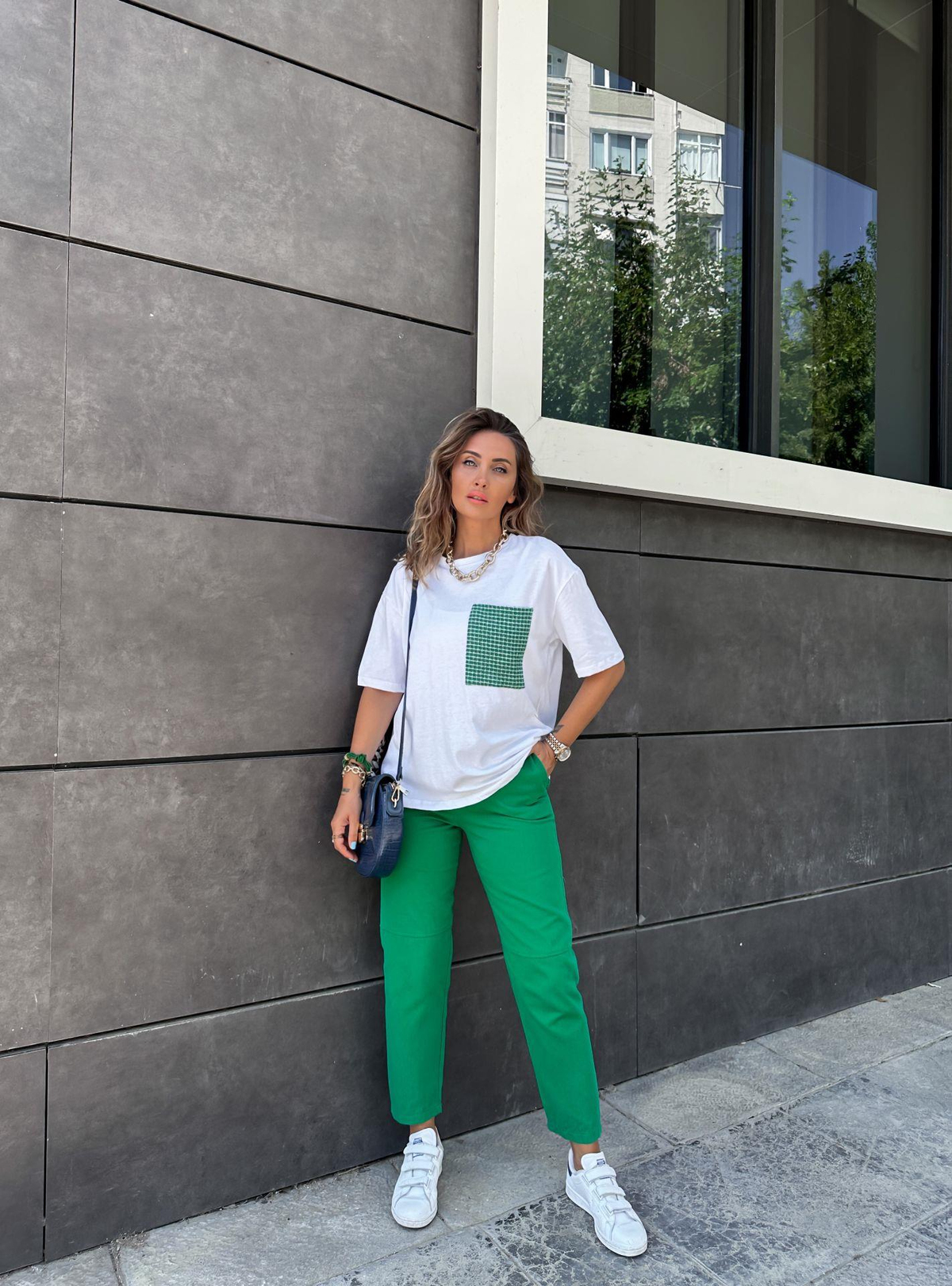 Yeşil Gabardin Çımalı Pantolon