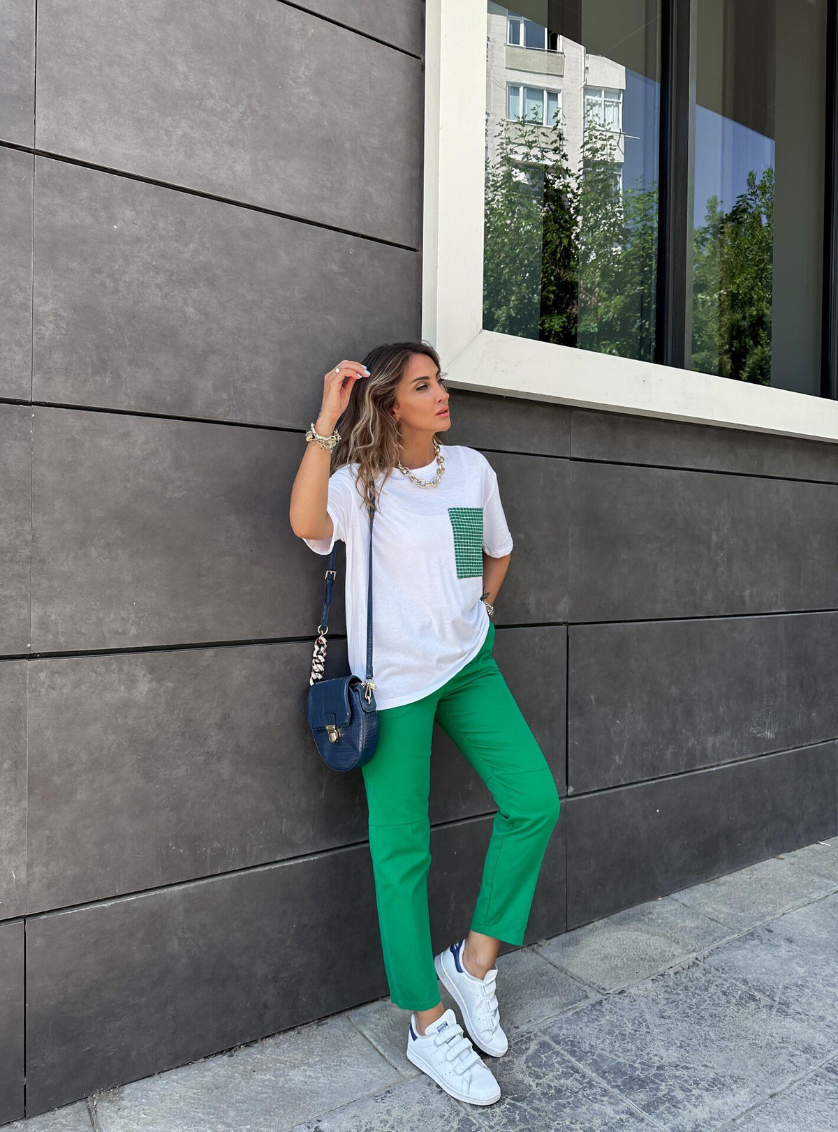 Yeşil Gabardin Çımalı Pantolon