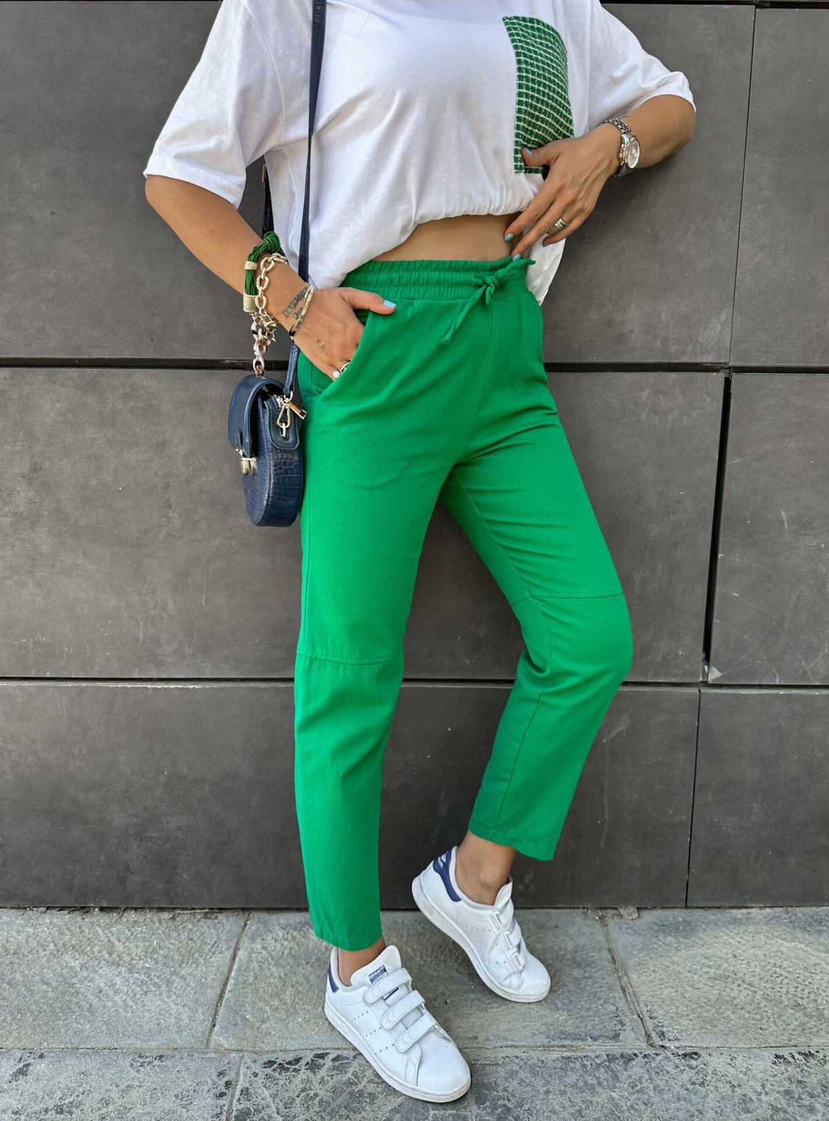Yeşil Gabardin Çımalı Pantolon