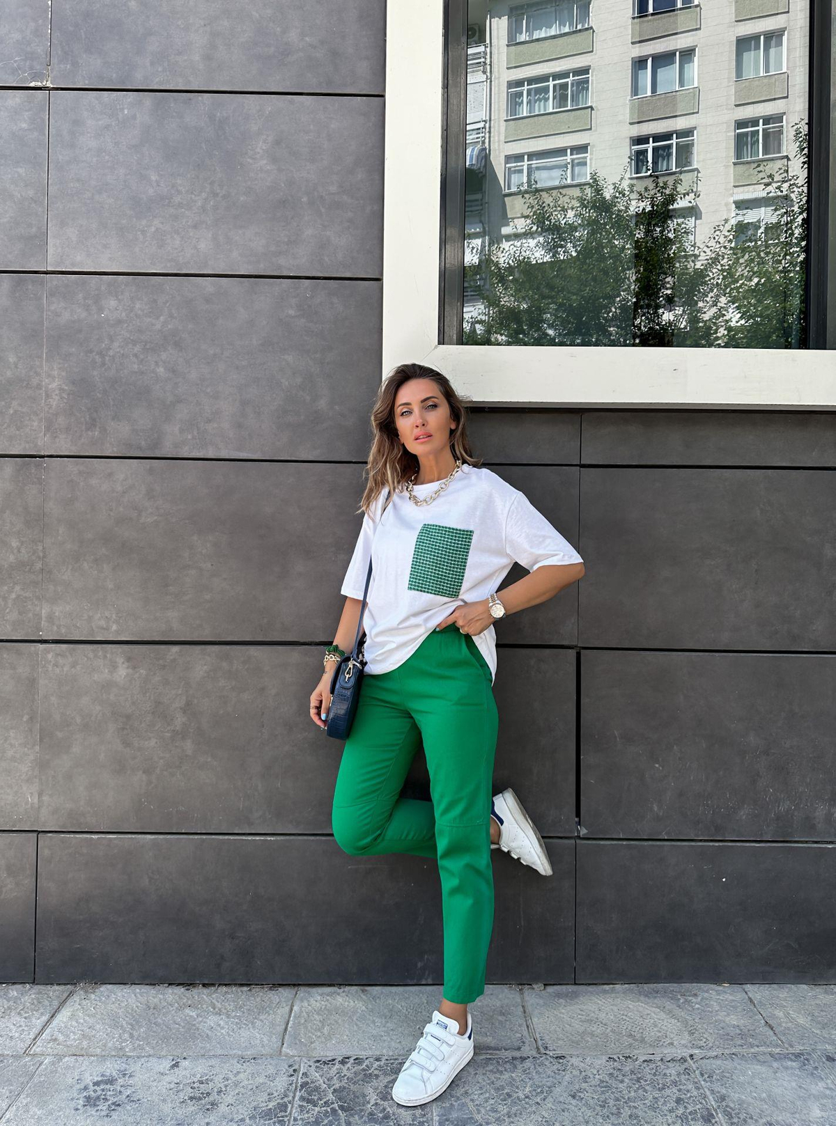 Yeşil Gabardin Çımalı Pantolon