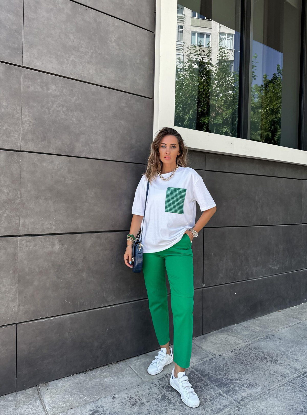 Yeşil Gabardin Çımalı Pantolon
