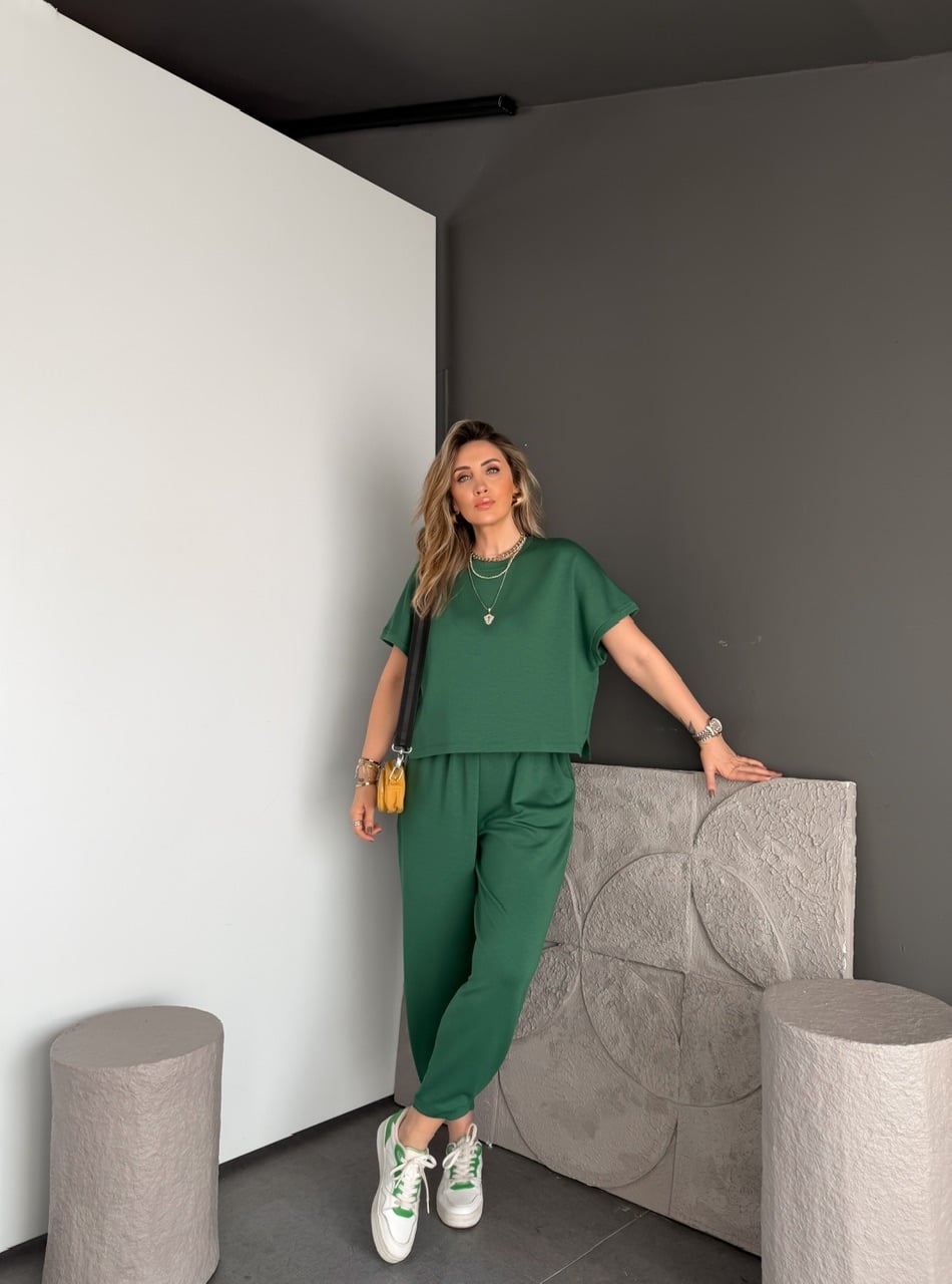 Yeşil T Kol Likralı Modal Takım