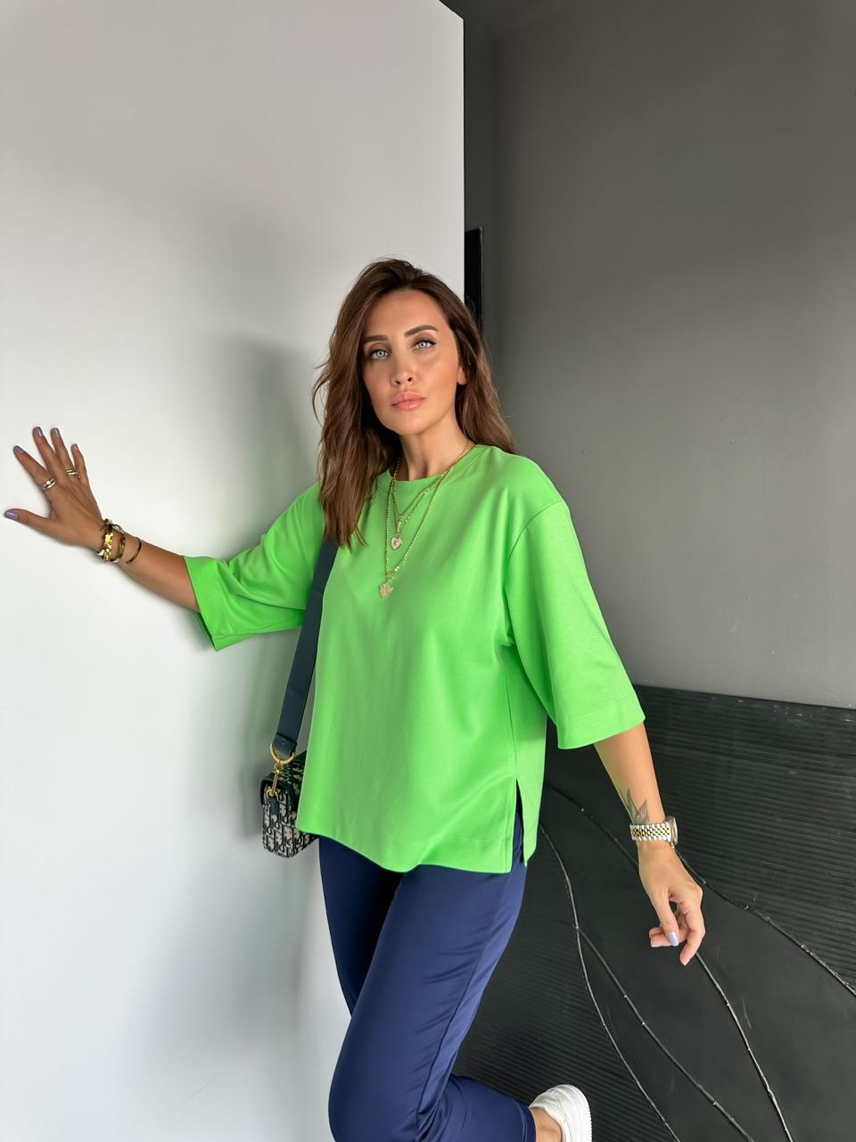 Yeşil Yırtmaçlı Cotton Oversize Tshirt