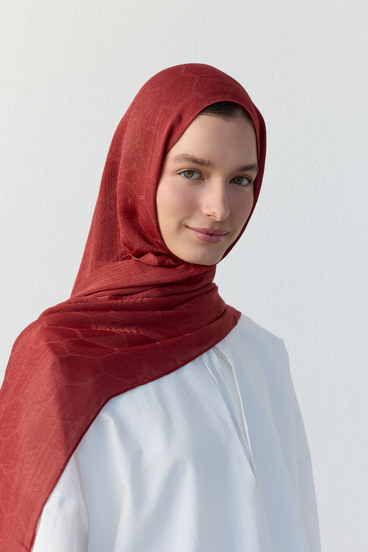  LUNA BAŞAK JAKARLI KİREMİT RENGİ ŞAL