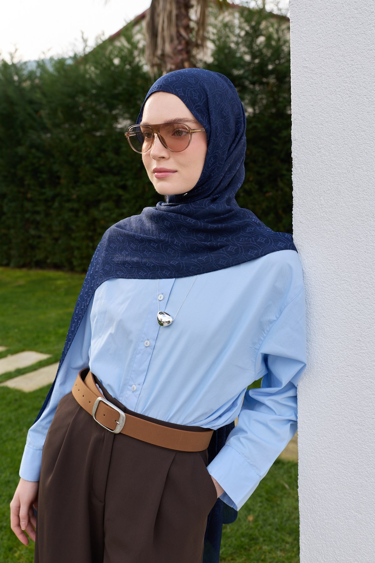  LUNA LOGO JAKARLI LACİVERT ŞAL