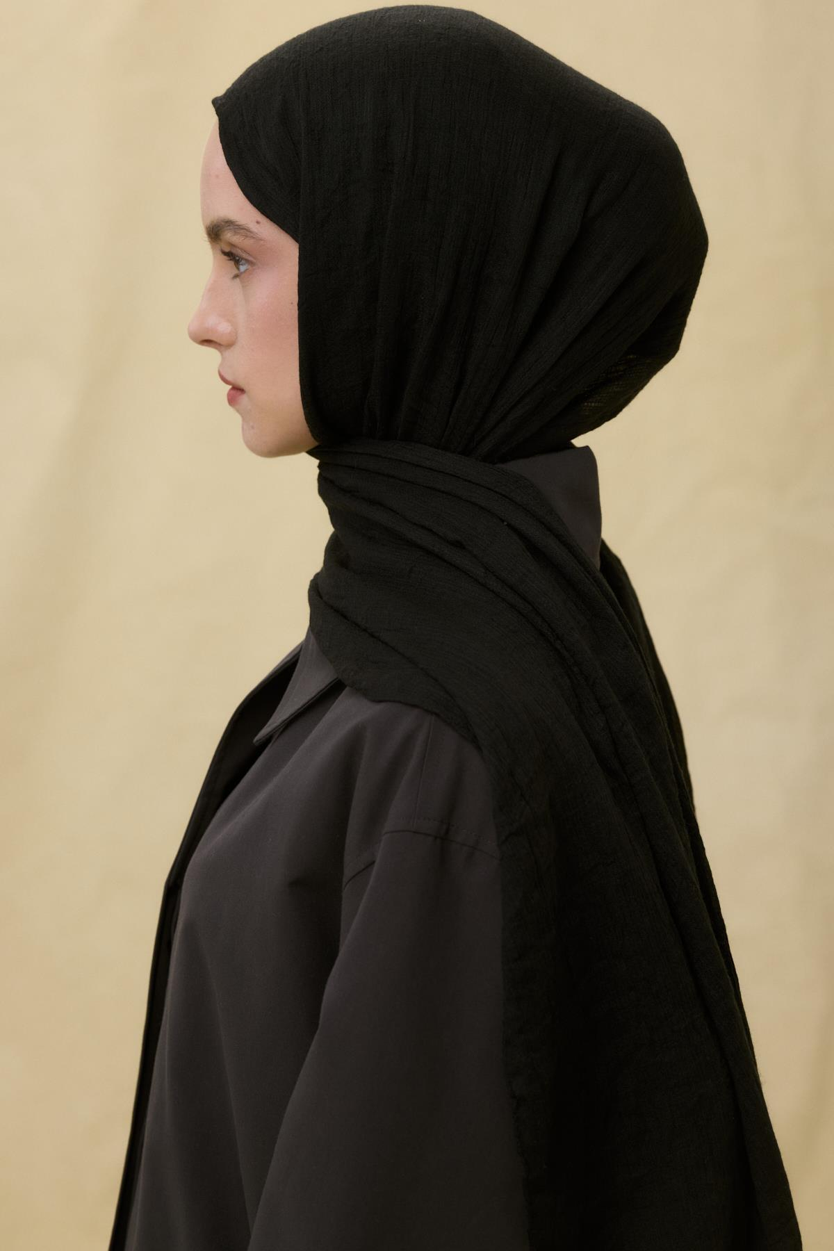 DREW SİYAH UZUN SAÇAKLI PAMUKLU ŞAL 