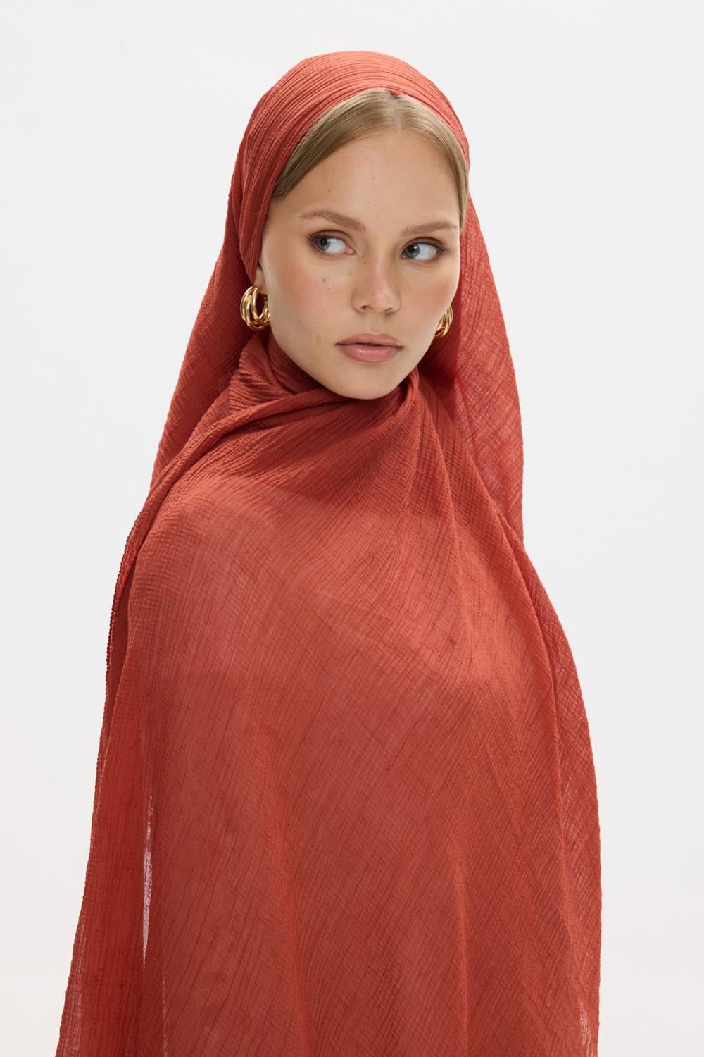 FREYA KOYU ORANJ MÜSLİN PÜSKÜLÜ BÜRÜMCÜK PAMUKLU ŞAL