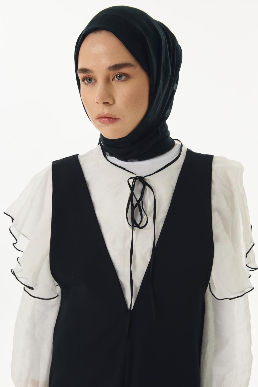 VALERY SİYAH DAMA DESEN YÜN İPEK ŞAL