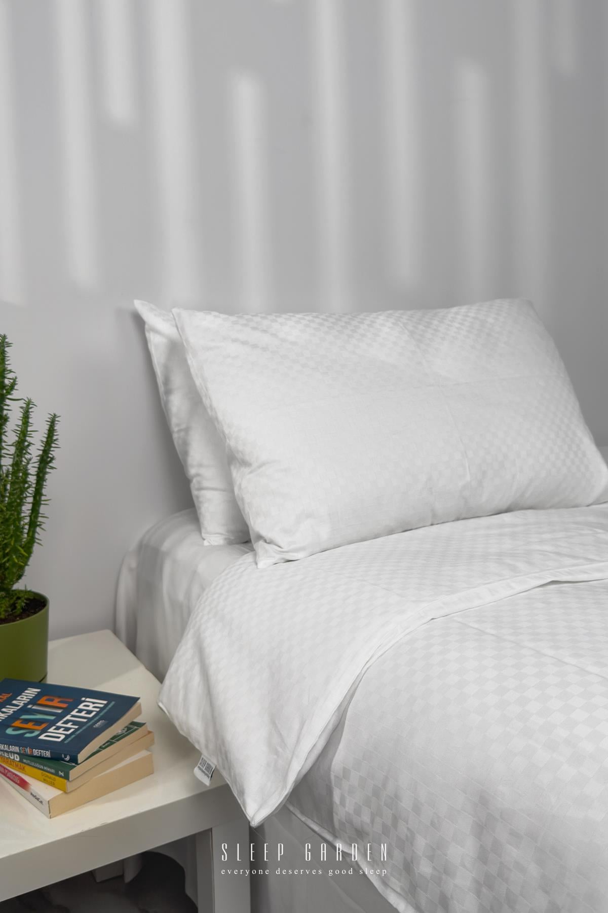 %100 Pamuk Lastikli Beyaz Glory Tek Kişilik Nevresim TakımıSleep Garden