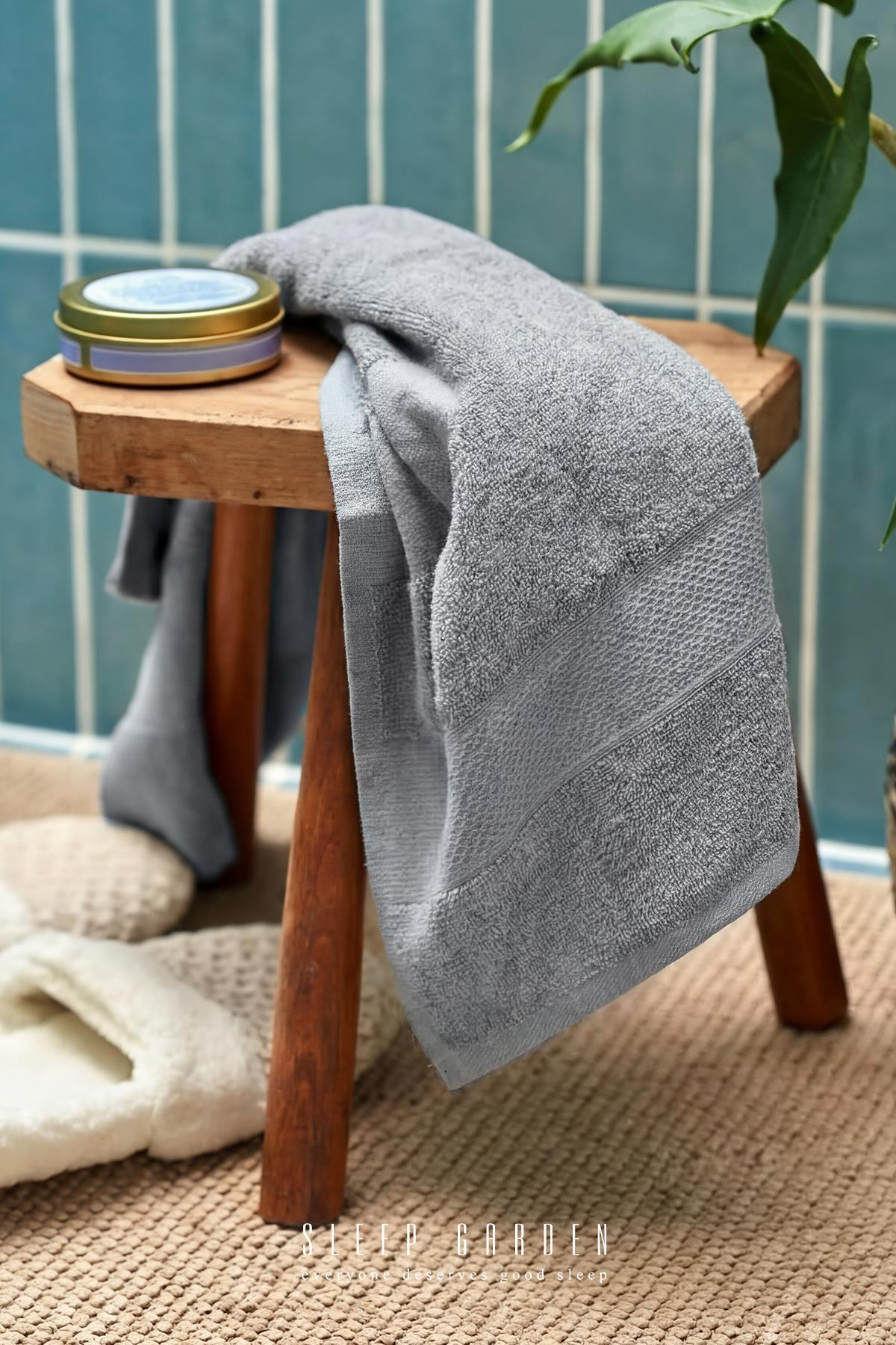%100 Pamuk Yumuşak Dokulu 90x140 Banyo Havlusu GriSleep Garden