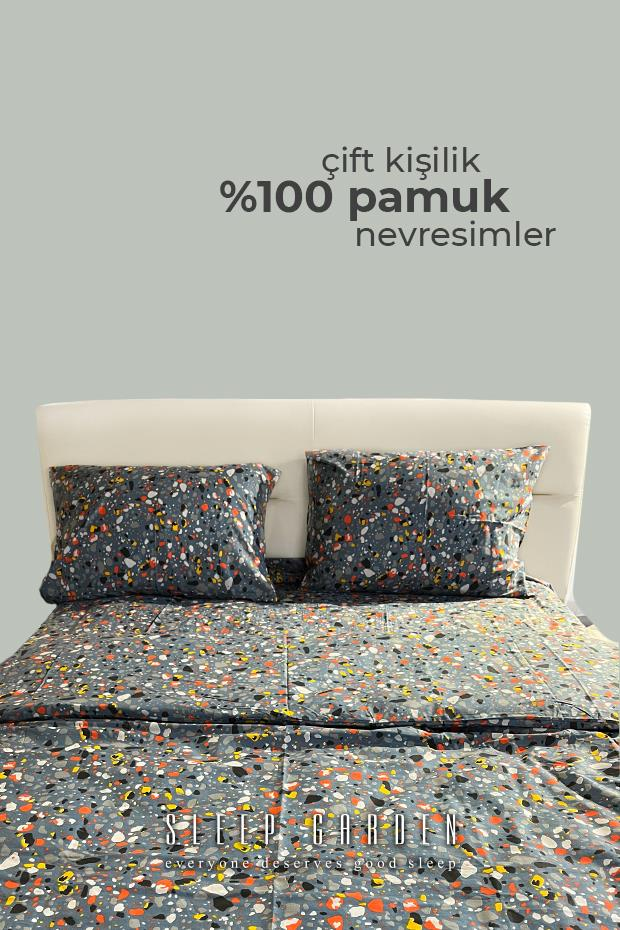 ÇİFT KİŞİLİK DESENLİ %100 PAMUK NEVRESİM TAKIMISleep Garden