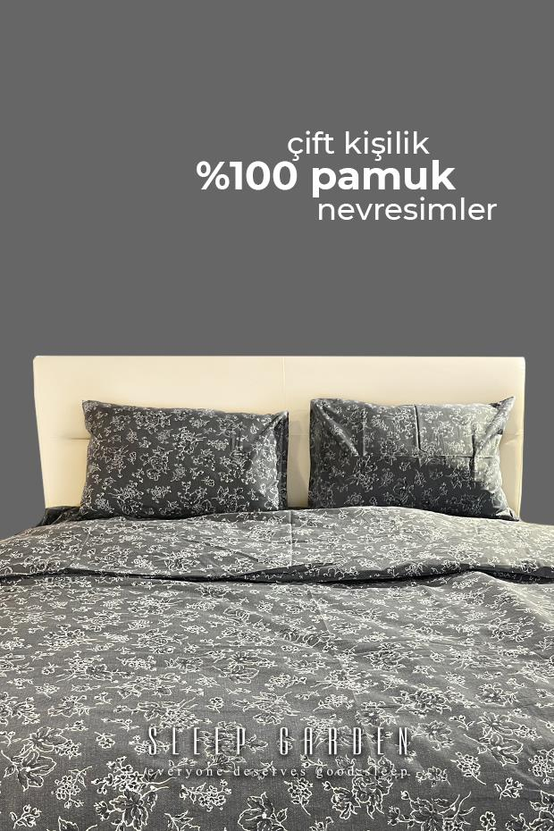 ÇİFT KİŞİLİK DESENLİ %100 PAMUK NEVRESİM TAKIMISleep Garden