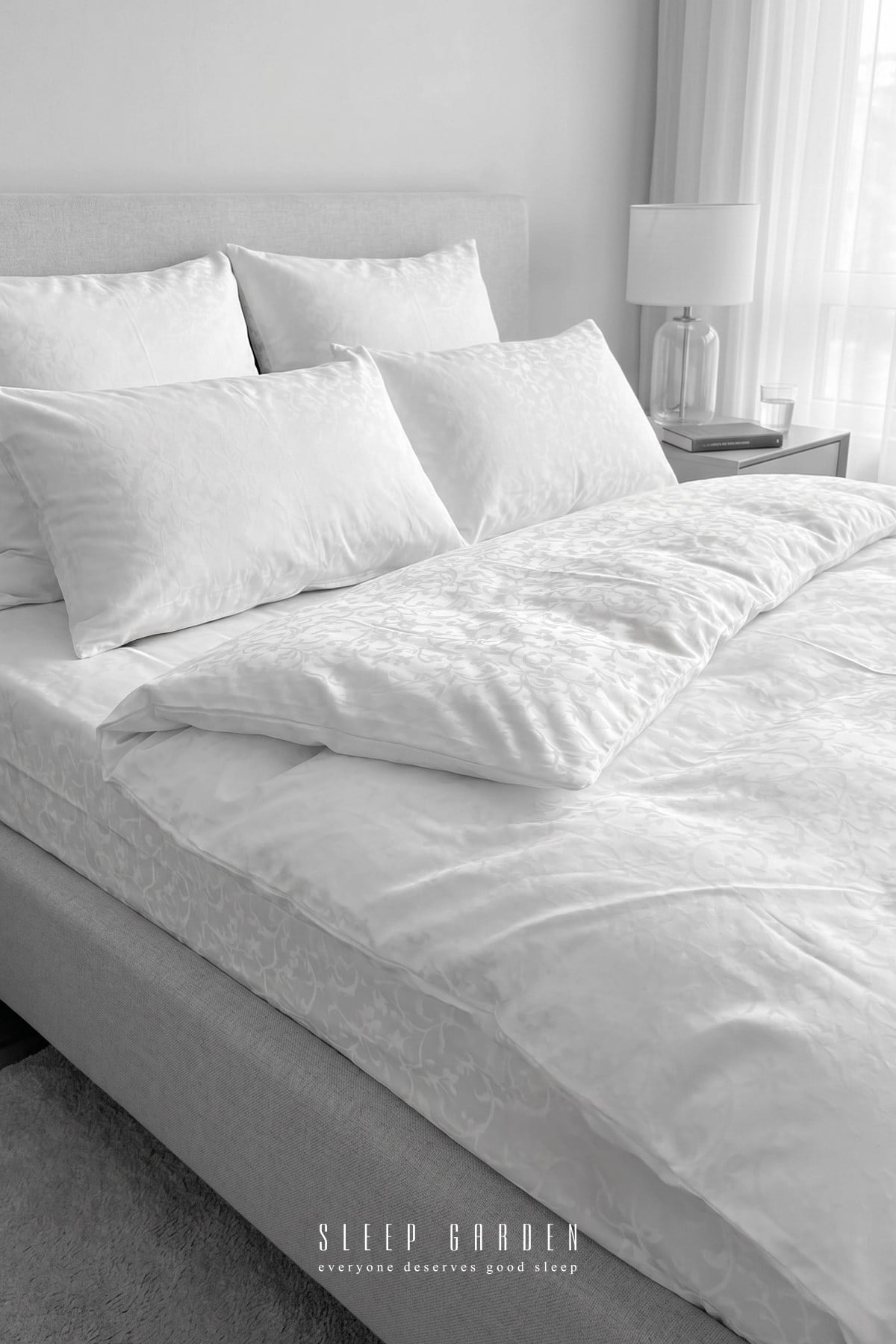 Jakar Deluxe %100 Pamuk Lastikli Beyaz Nevresim Takımı%100 Pamuk Lastikli Beyaz Jakarlı Tek Kişilik Nevresim Takımı | Sleep GardenSleep Garden