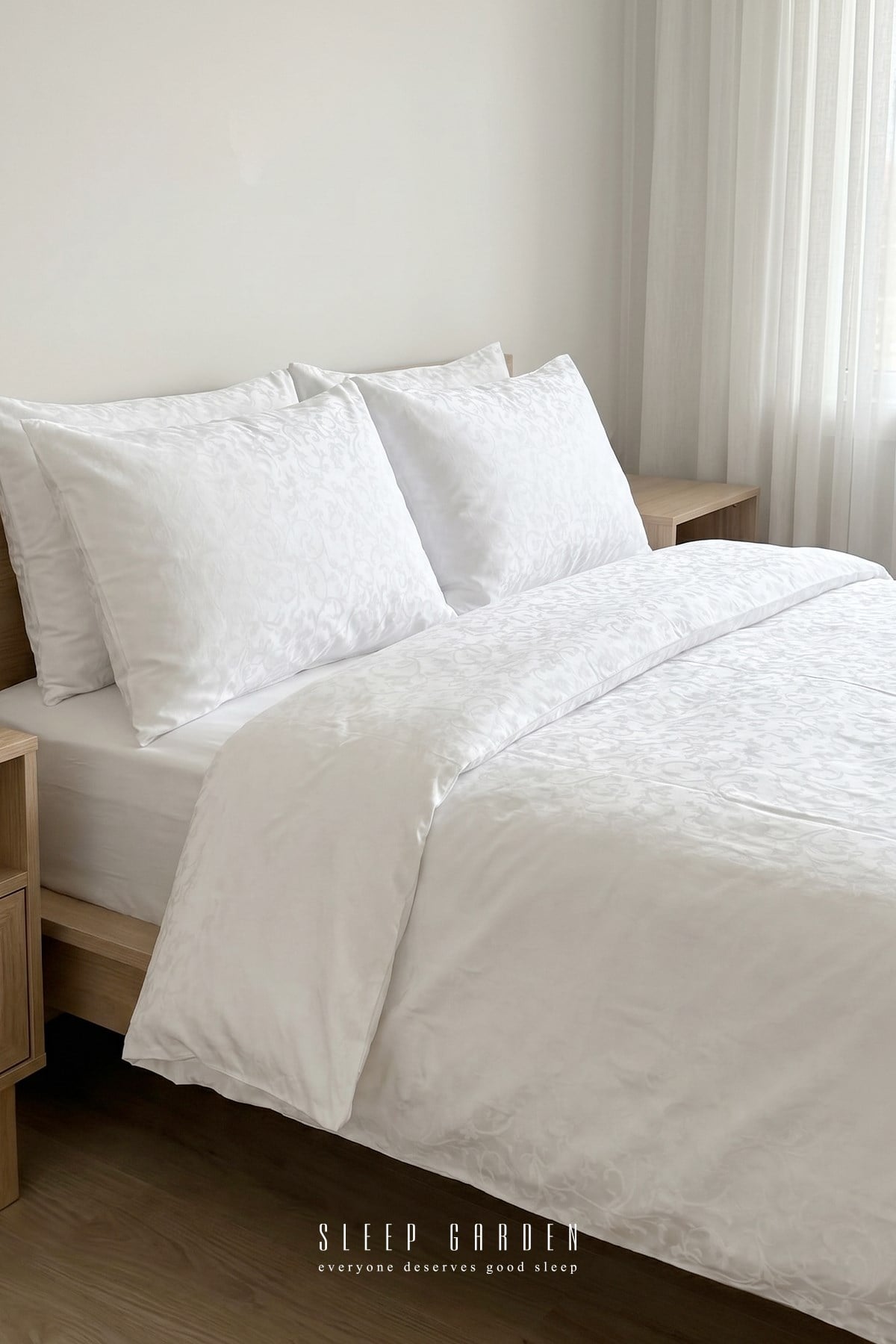 Jakar Deluxe %100 Pamuk Lastikli Beyaz Nevresim Takımı%100 Pamuk Lastikli Beyaz Jakarlı Tek Kişilik Nevresim Takımı | Sleep GardenSleep Garden