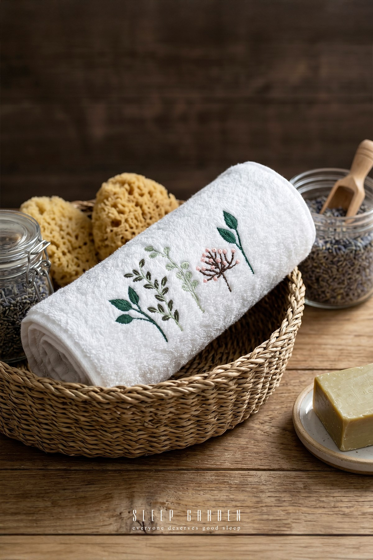 Sleep Garden %100 Pamuk Nakışlı Tasarım Yaprak Desen El ve Yüz Havlusu 50x90 cm Sleep Garden