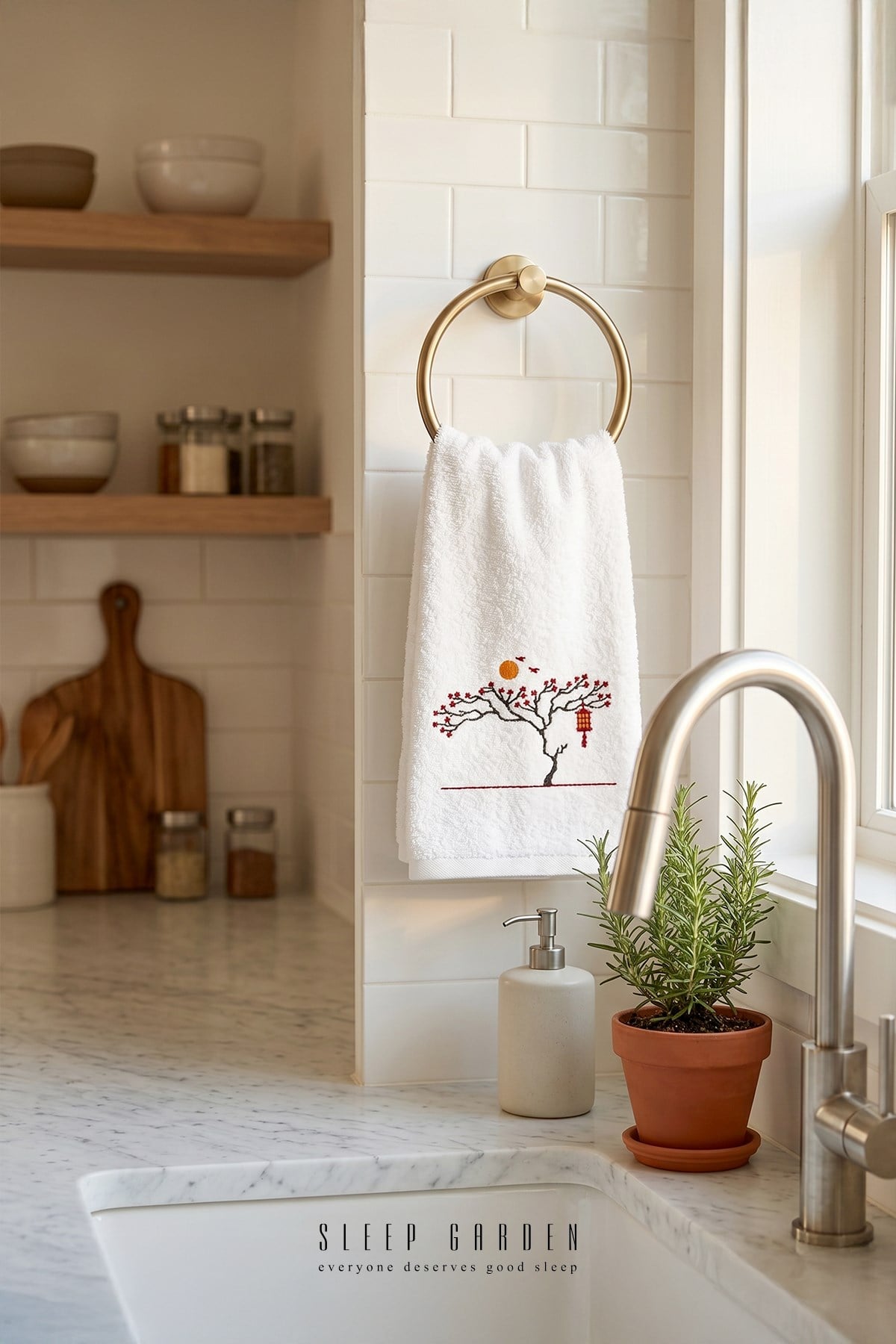 Sleep Garden %100 Pamuk Nakışlı Tasarım Ağaç Desen El ve Yüz Havlusu 50x90 cm Sleep Garden