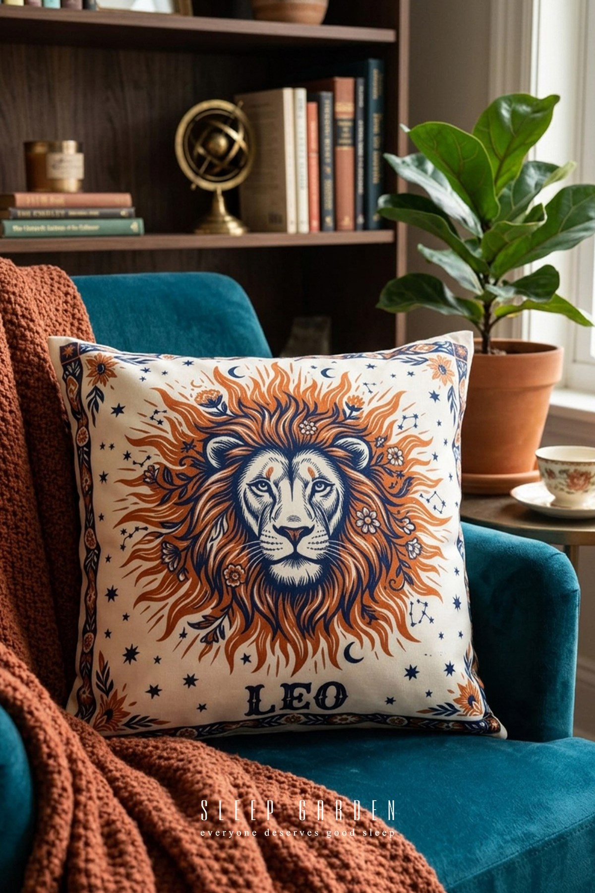 Sleep Garden Aslan/Leo Burç Tasarım Modern Dekoratif Kırlent Kılıfı 43x43Sleep Garden