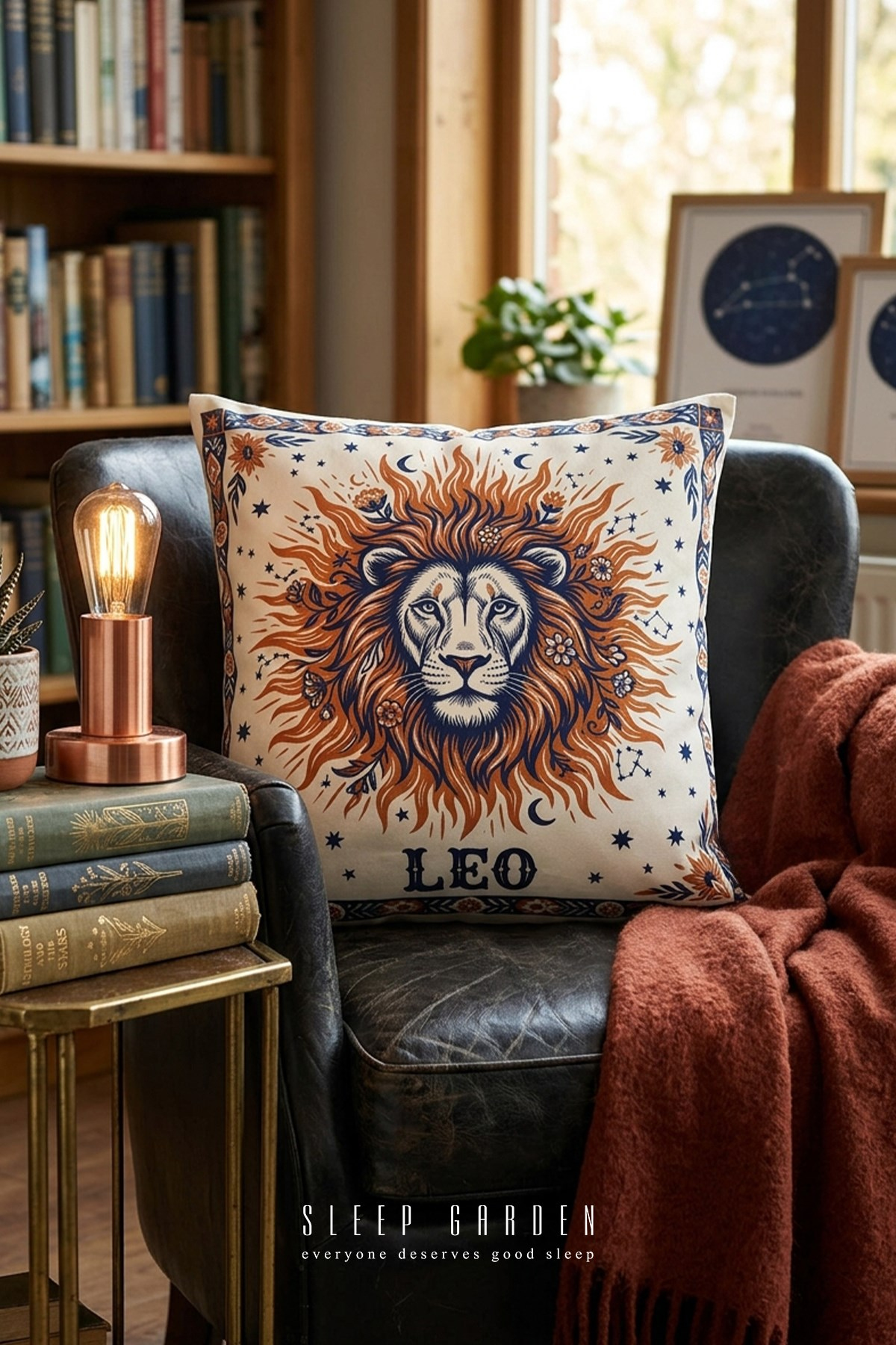 Sleep Garden Aslan/Leo Burç Tasarım Modern Dekoratif Kırlent Kılıfı 43x43Sleep Garden