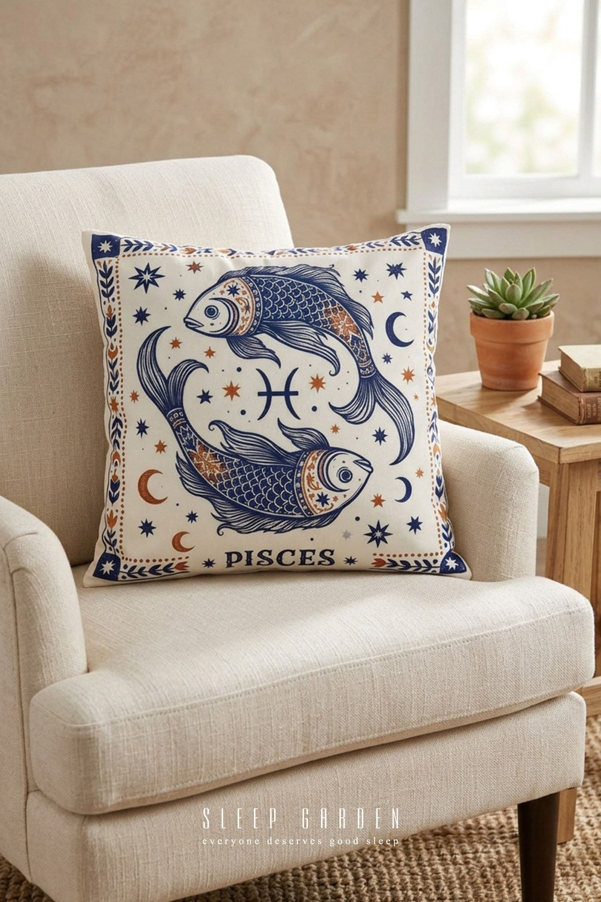 Sleep Garden Balık/Pisces Burç Tasarım Modern Dekoratif Kırlent Kılıfı 43x43Sleep Garden