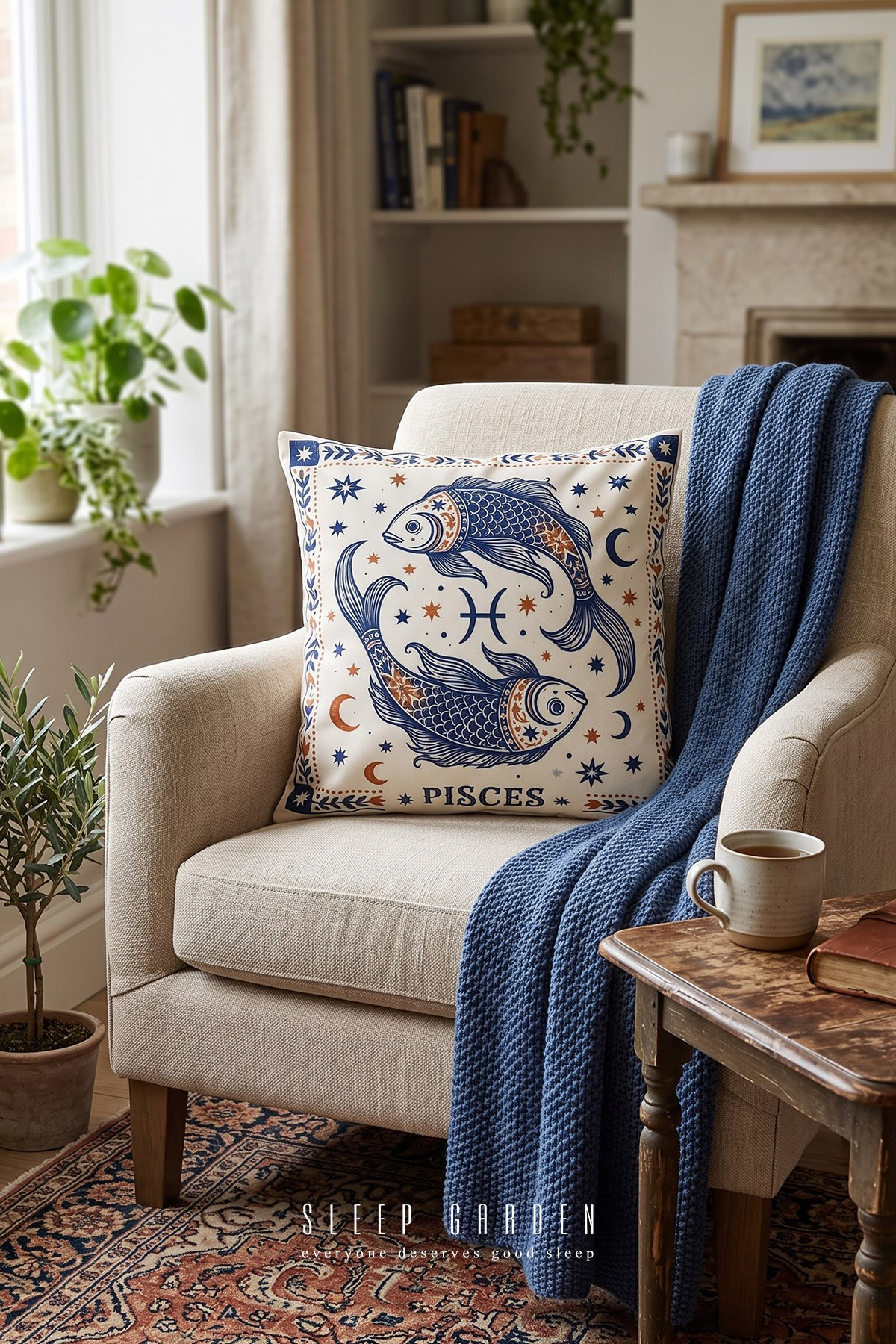 Sleep Garden Balık/Pisces Burç Tasarım Modern Dekoratif Kırlent Kılıfı 43x43Sleep Garden