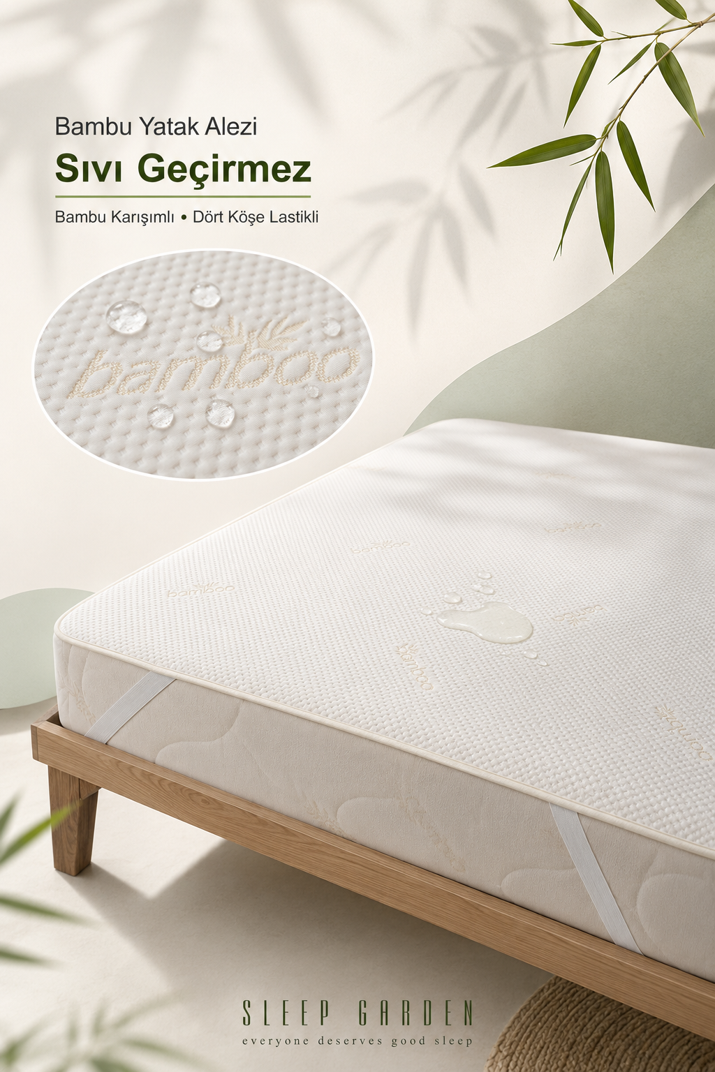 Sleep Garden Bambu Yatak Alezi Sıvı Geçirmez Dört Köşe LastikliSleep Garden Bambu Yatak Alezi Sıvı Geçirmez Dört Köşe Lastikli Çantalı Sleep Garden