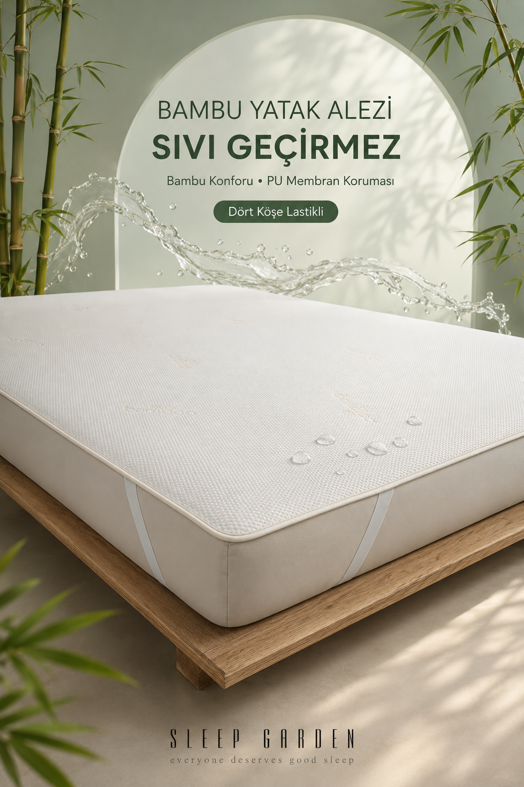 Sleep Garden Bambu Yatak Alezi Sıvı Geçirmez Dört Köşe LastikliSleep Garden Bambu Yatak Alezi Sıvı Geçirmez Dört Köşe Lastikli Çantalı Sleep Garden