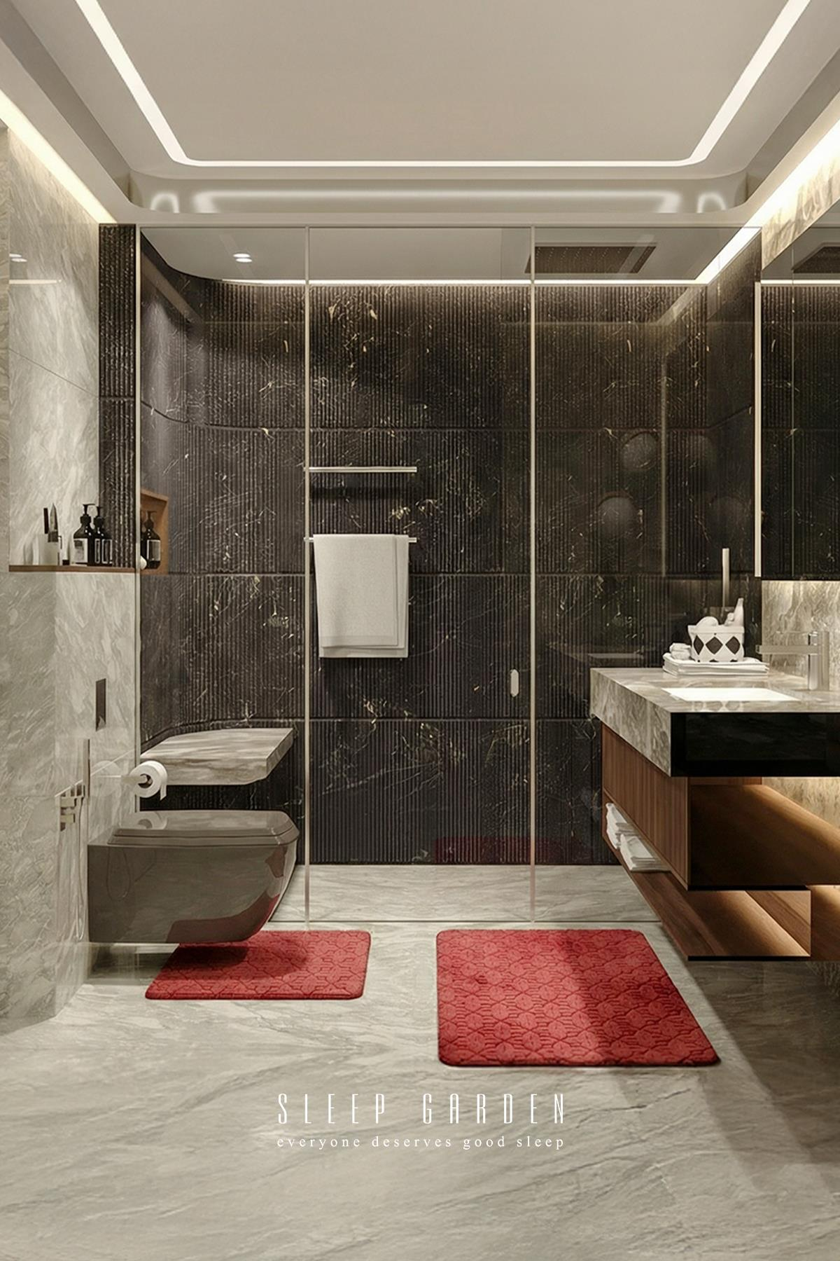 Sleep Garden Calma Banyo Paspas Seti Kaydırmaz 60x100 cm + 40x60 cm KırmızıSleep Garden