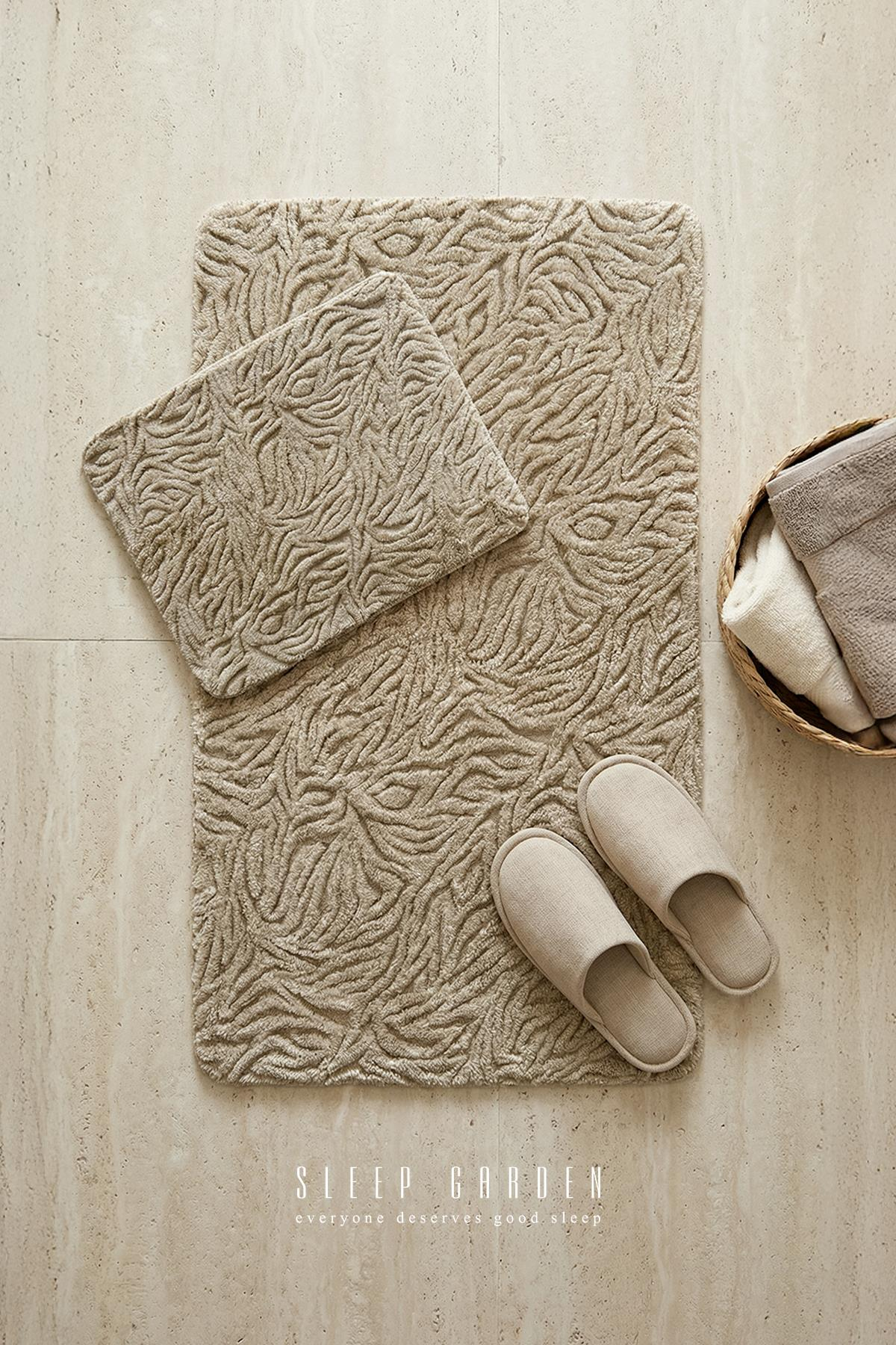 Sleep Garden Calma Banyo Paspas Seti Kaydırmaz 60x100 cm + 40x60 cm KahverengiSleep Garden