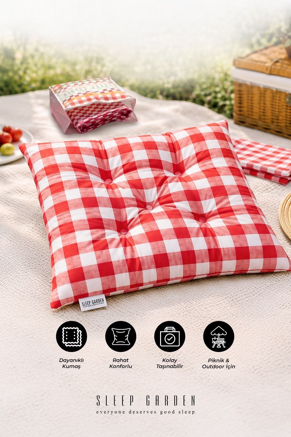 Sleep Garden Çok Amaçlı Kırlent Pofuduk Minder Pötikareli 45x45 Sleep Garden