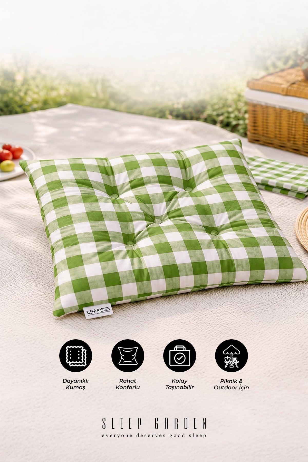 Sleep Garden Çok Amaçlı Kırlent Pofuduk Minder Pötikareli 45x45 YeşilSleep Garden Çok Amaçlı Kırlent Pofuduk Minder Pötikareli 45x45 YeşilSleep Garden