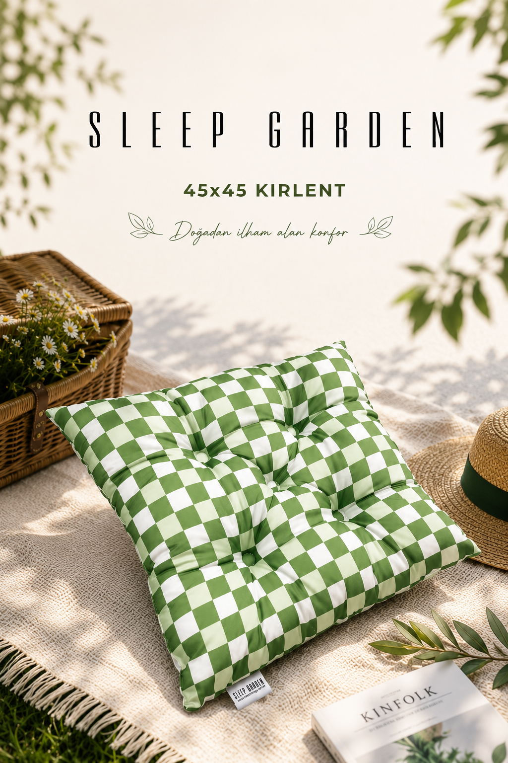 Sleep Garden Çok Amaçlı Kırlent Pofuduk Minder Pötikareli 45x45 YeşilSleep Garden