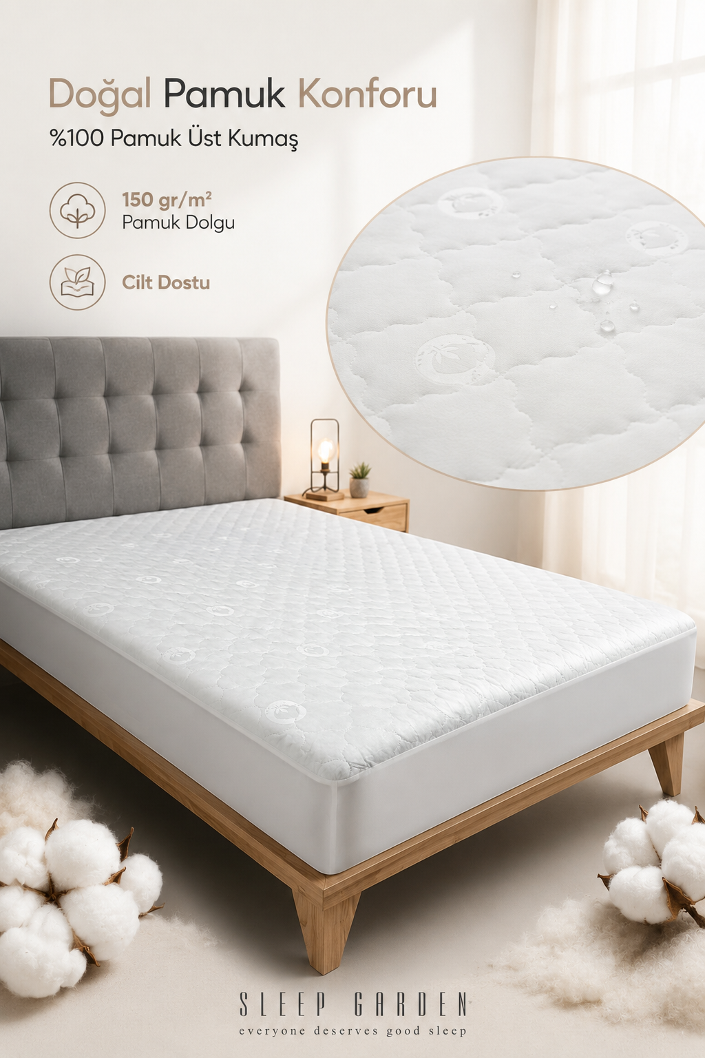 Sleep Garden Coton Luxe %100 Pamuk Üst Kumaş Pamuk Dolgulu Kapitoneli Kalın Full Kenar Sıvı Geçirmez AlezSleep Garden Cotton Luxe Fitted Sıvı Geçirmez Alez Tela Çantalı | Uyku konforunuzu arttıran pamuklu luxe alezler - Sleep Garden. Kaliteli ve dayanıklı malzemelerle üretilmiş çantalı alezler için hemen tıklayın.Sleep Garden