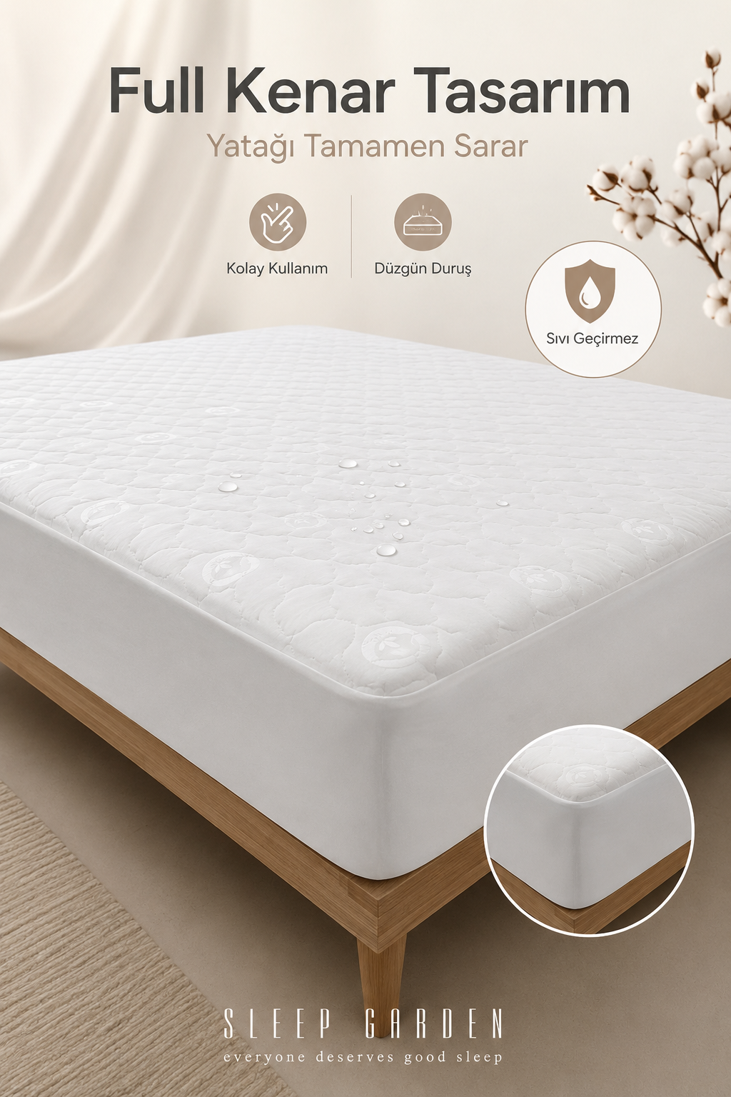 Sleep Garden Coton Luxe %100 Pamuk Üst Kumaş Pamuk Dolgulu Kapitoneli Kalın Full Kenar Sıvı Geçirmez AlezSleep Garden Cotton Luxe Fitted Sıvı Geçirmez Alez Tela Çantalı | Uyku konforunuzu arttıran pamuklu luxe alezler - Sleep Garden. Kaliteli ve dayanıklı malzemelerle üretilmiş çantalı alezler için hemen tıklayın.Sleep Garden