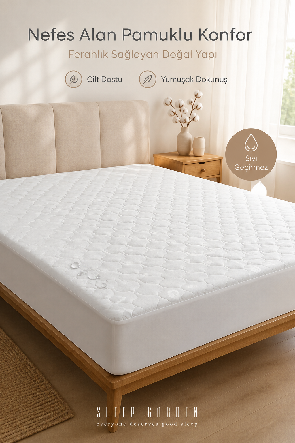 Sleep Garden Coton Luxe %100 Pamuk Üst Kumaş Pamuk Dolgulu Kapitoneli Kalın Full Kenar Sıvı Geçirmez AlezSleep Garden Cotton Luxe Fitted Sıvı Geçirmez Alez Tela Çantalı | Uyku konforunuzu arttıran pamuklu luxe alezler - Sleep Garden. Kaliteli ve dayanıklı malzemelerle üretilmiş çantalı alezler için hemen tıklayın.Sleep Garden