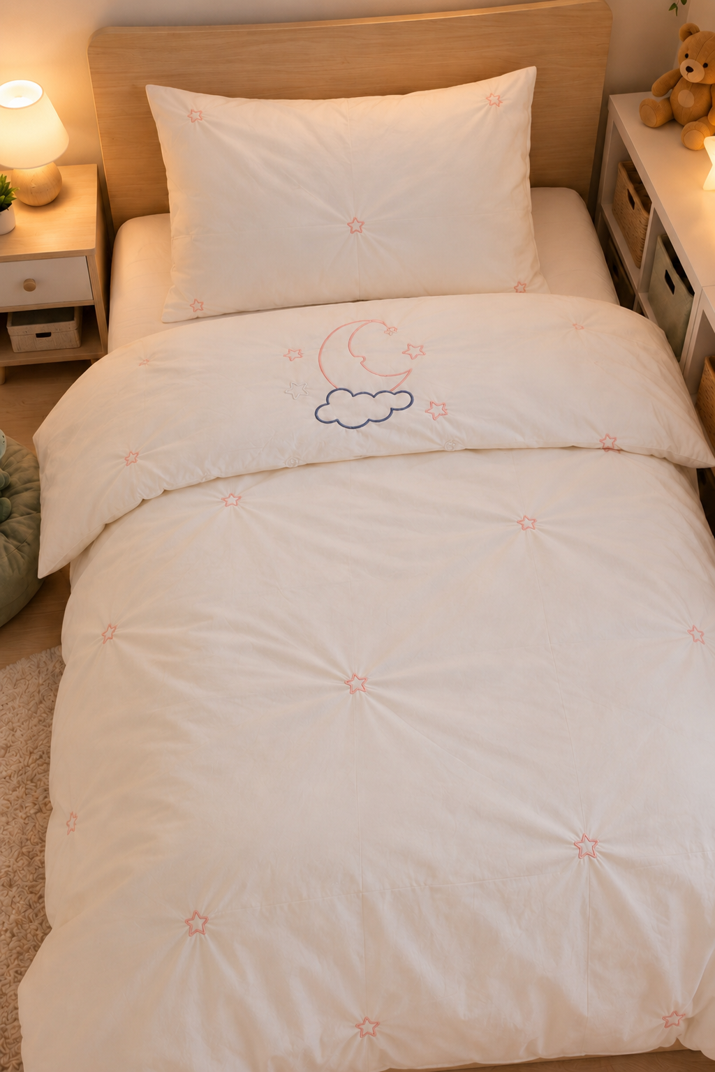Sleep Garden Esen Bebek Nevresim Takımı Nakışlı %100 Pamuk Pembe Yıldız Desenli Sleep Garden