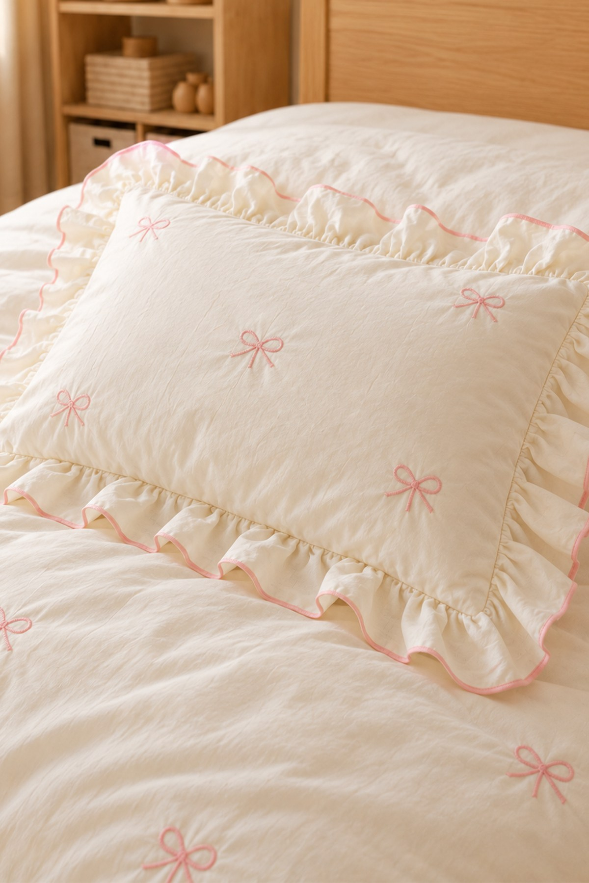 Sleep Garden Esen Bebek Nevresim Takımı Nakışlı %100 Pamuk Fiyonk Krem Sleep Garden