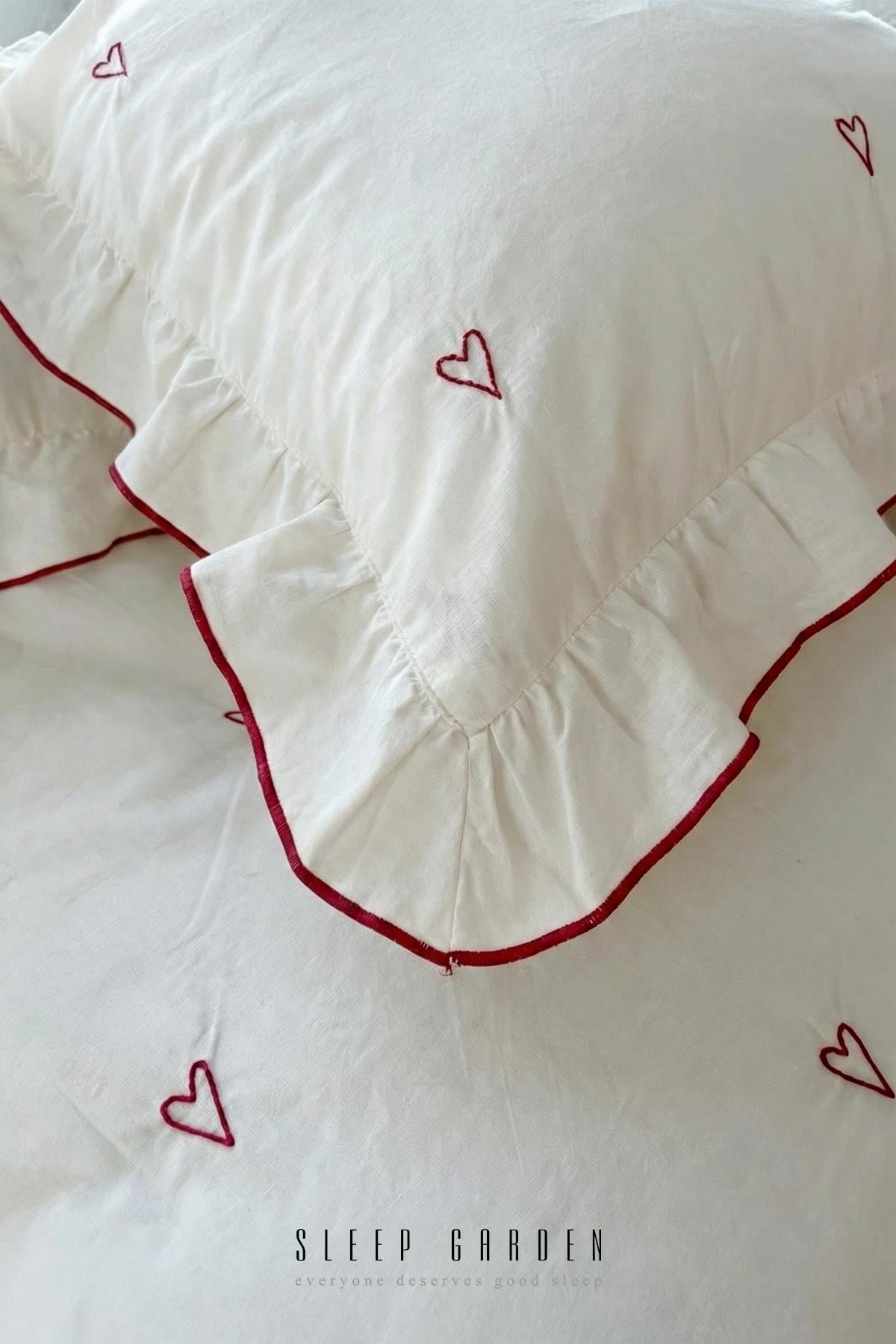 Sleep Garden Esen Nevresim Takımı %100 Pamuk Kalp Desenli KremSleep Garden