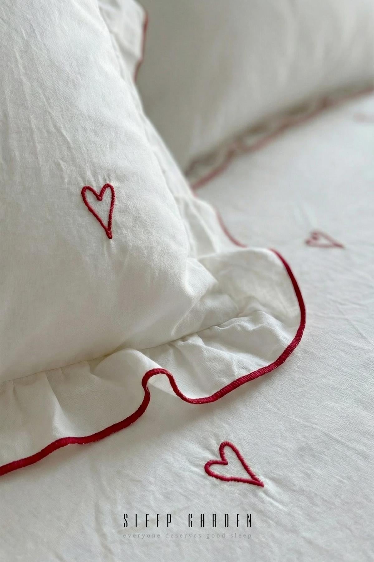 Sleep Garden Esen Nevresim Takımı %100 Pamuk Kalp Desenli KremSleep Garden