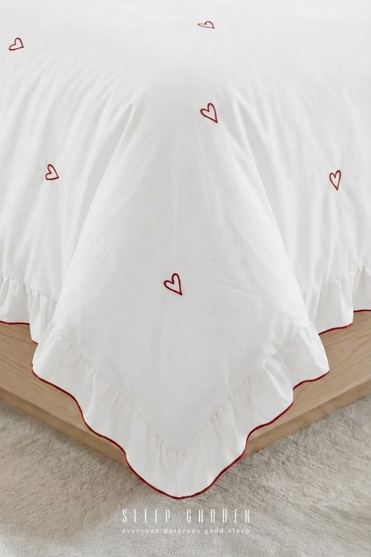 Sleep Garden Esen Nevresim Takımı %100 Pamuk Kalp Desenli KremSleep Garden