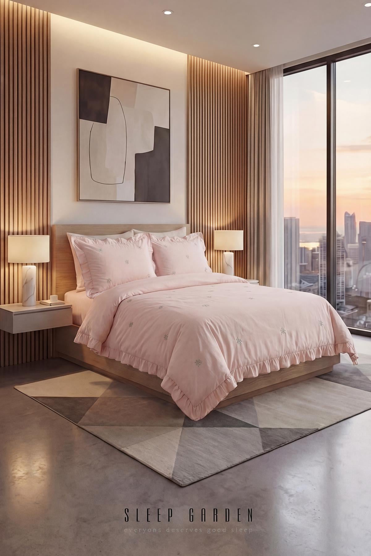 Sleep Garden Esen Nevresim Takımı %100 Pamuk Kar Tanesi Desenli Pembe Sleep Garden Esen Nevresim Takımı %100 Pamuk Kar Tanesi Desenli Pembe Sleep Garden