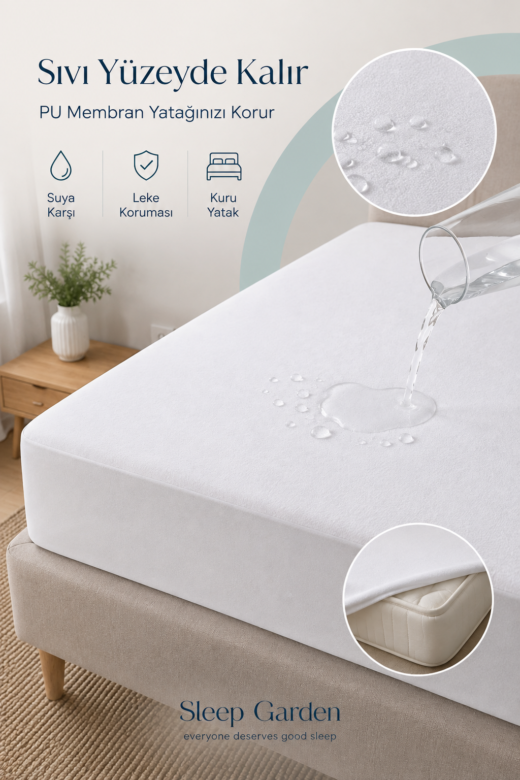 Sleep Garden Havlulu Yatak Alezi Fitted Sıvı Geçirmez Sleep Garden Pamuk Yatak Alezi Fitted Sıvı Geçirmez Çantalı Sleep Garden