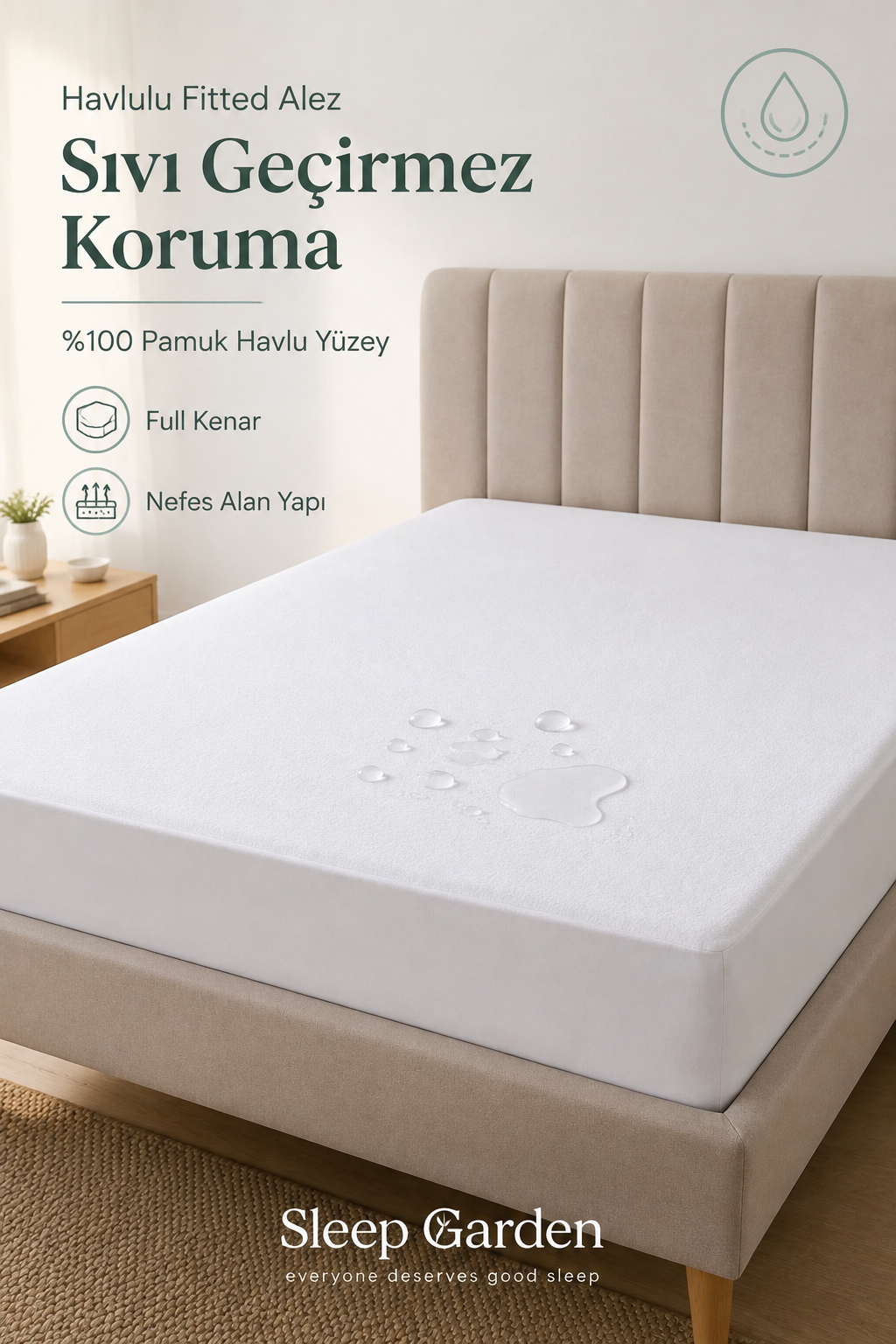 Sleep Garden Havlulu Yatak Alezi Fitted Sıvı Geçirmez Sleep Garden Pamuk Yatak Alezi Fitted Sıvı Geçirmez Çantalı Sleep Garden