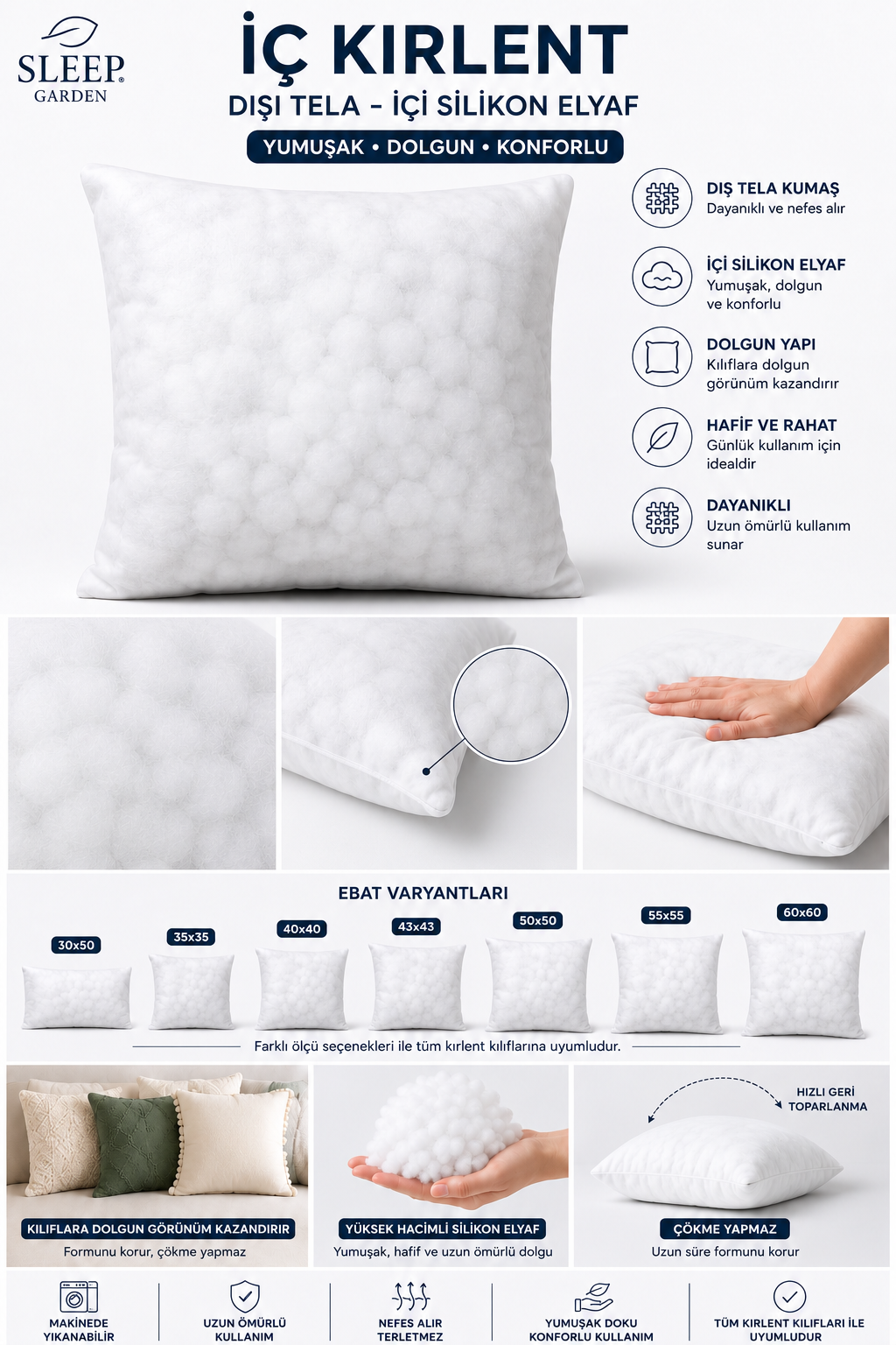 Sleep Garden Kırlent Iç Yastık -kırlent Içi -Farklı Ebatlar-dolgusu 100% Elyaf Sleep Garden Kırlent Iç Yastık -kırlent Içi -Farklı Ebatlar-dolgusu 100% Elyaf Sleep Garden