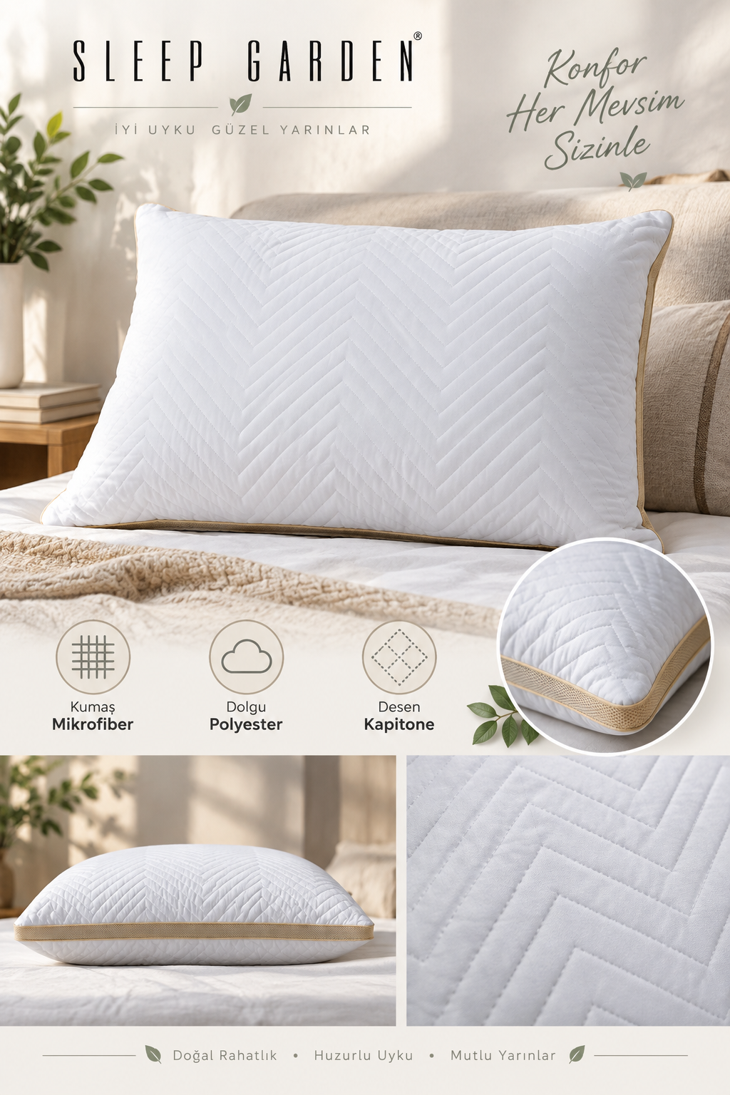 Sleep Garden Klimalı Kapitoneli Antialerjik Yastık 50x70 cm 800 GrSleep Garden