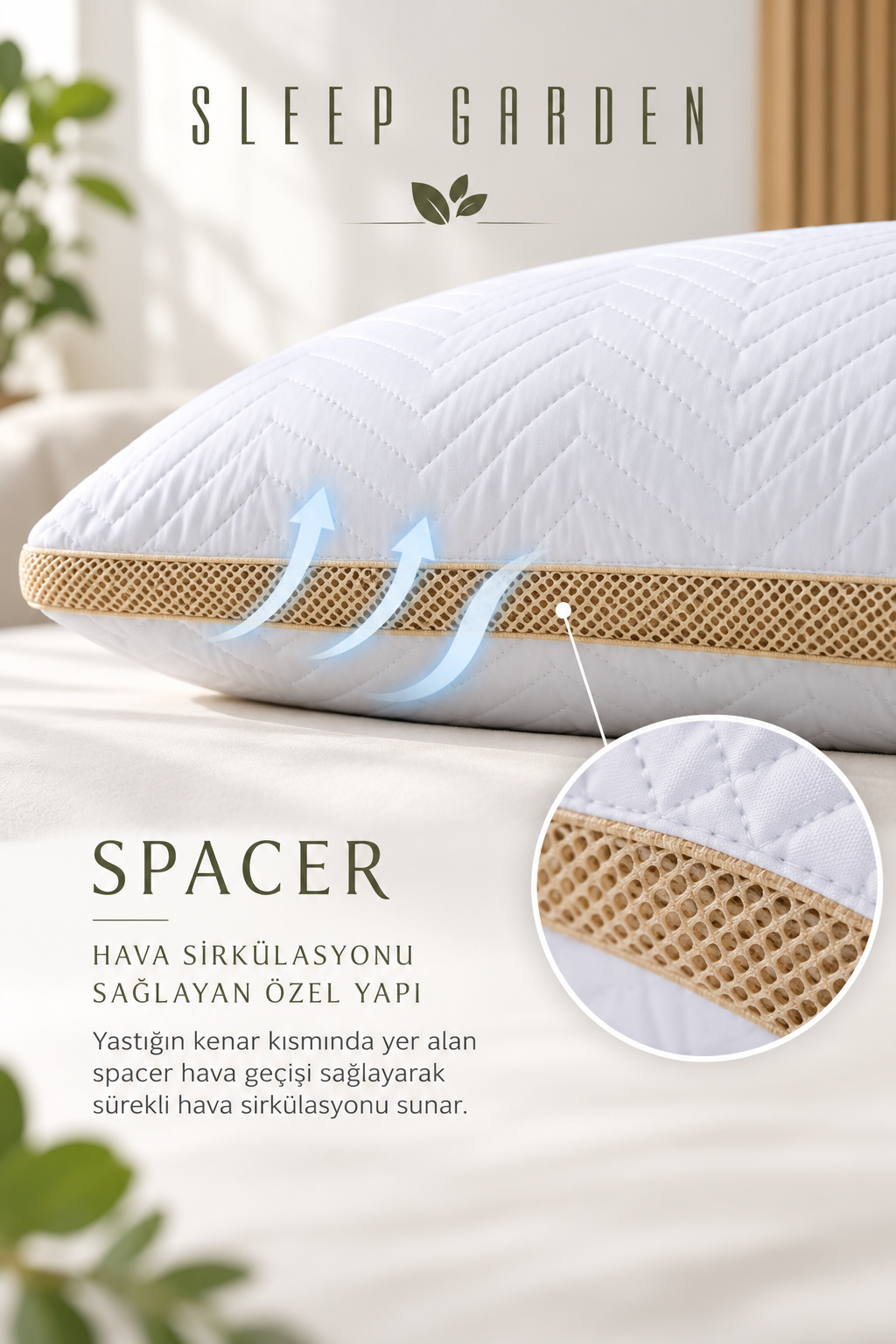 Sleep Garden Klimalı Kapitoneli Antialerjik Yastık 50x70 cm 800 Gr 2 AdetSleep Garden